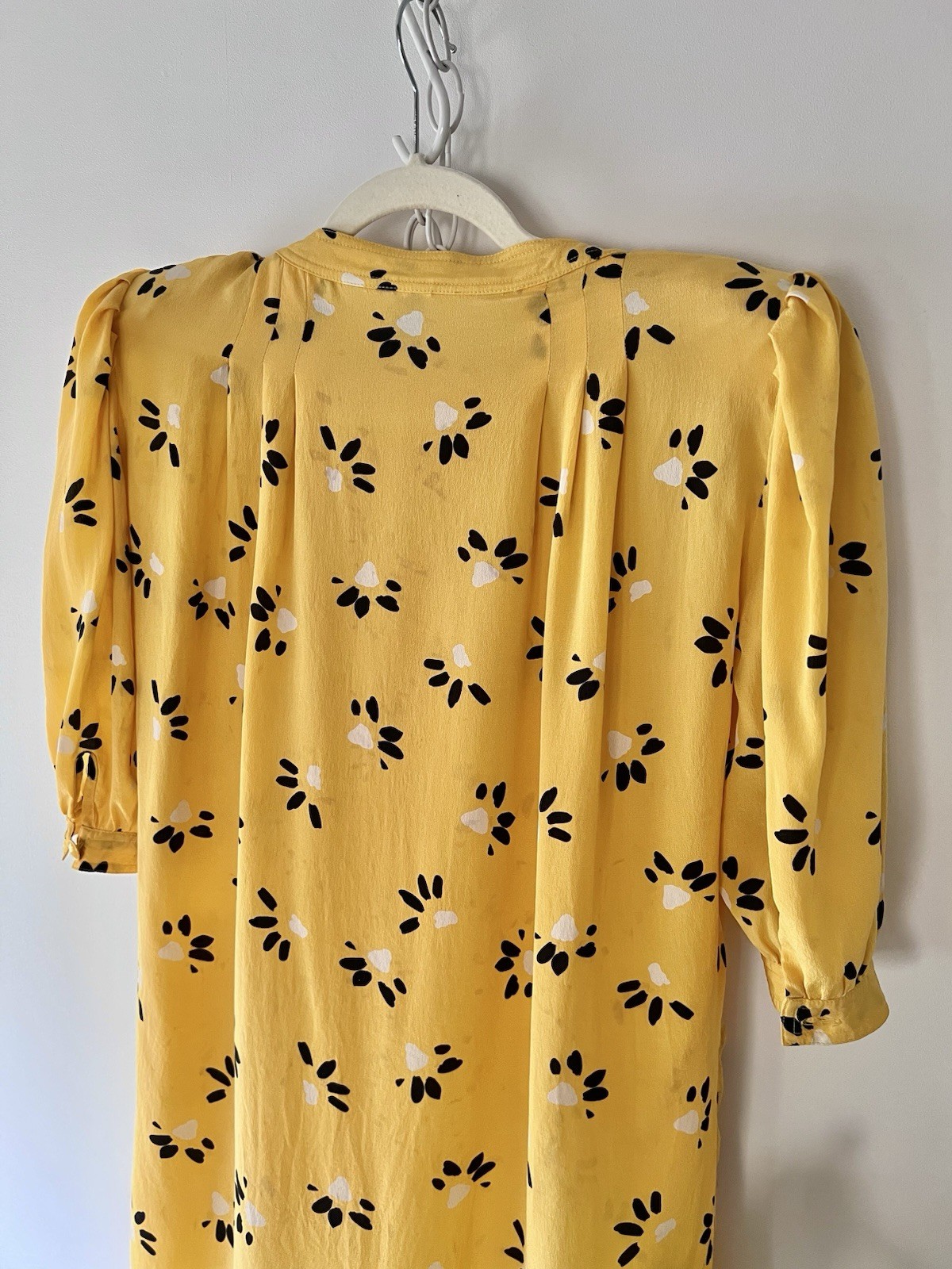 Vintage 80s Ungaro Solo Donna Italy Silk Puff Sleeve Mini Dress Yellow XS-M
