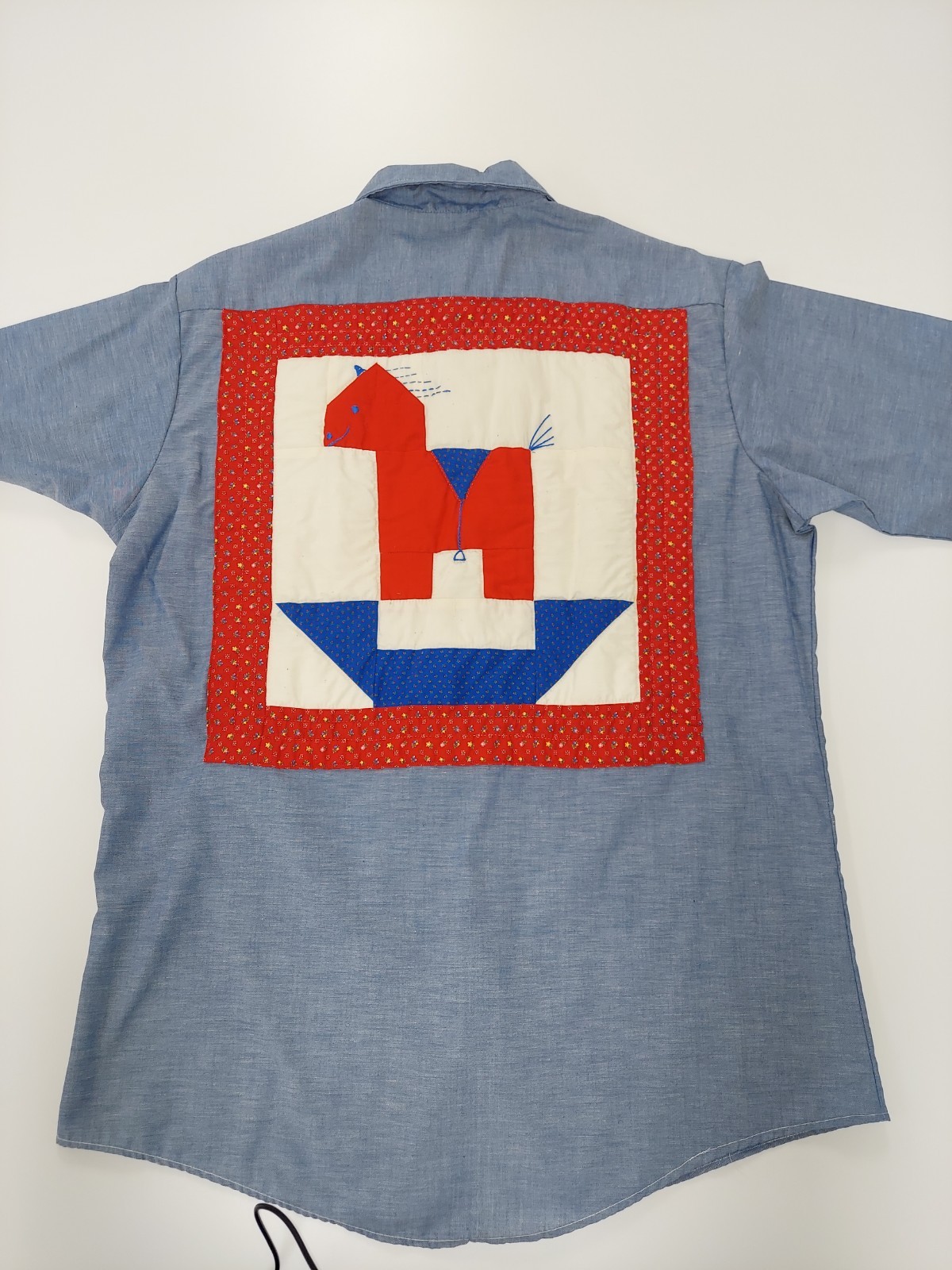 Vintage Sears Fieldmaster Chambray Button Up Horse Patriotic Western Boho Native