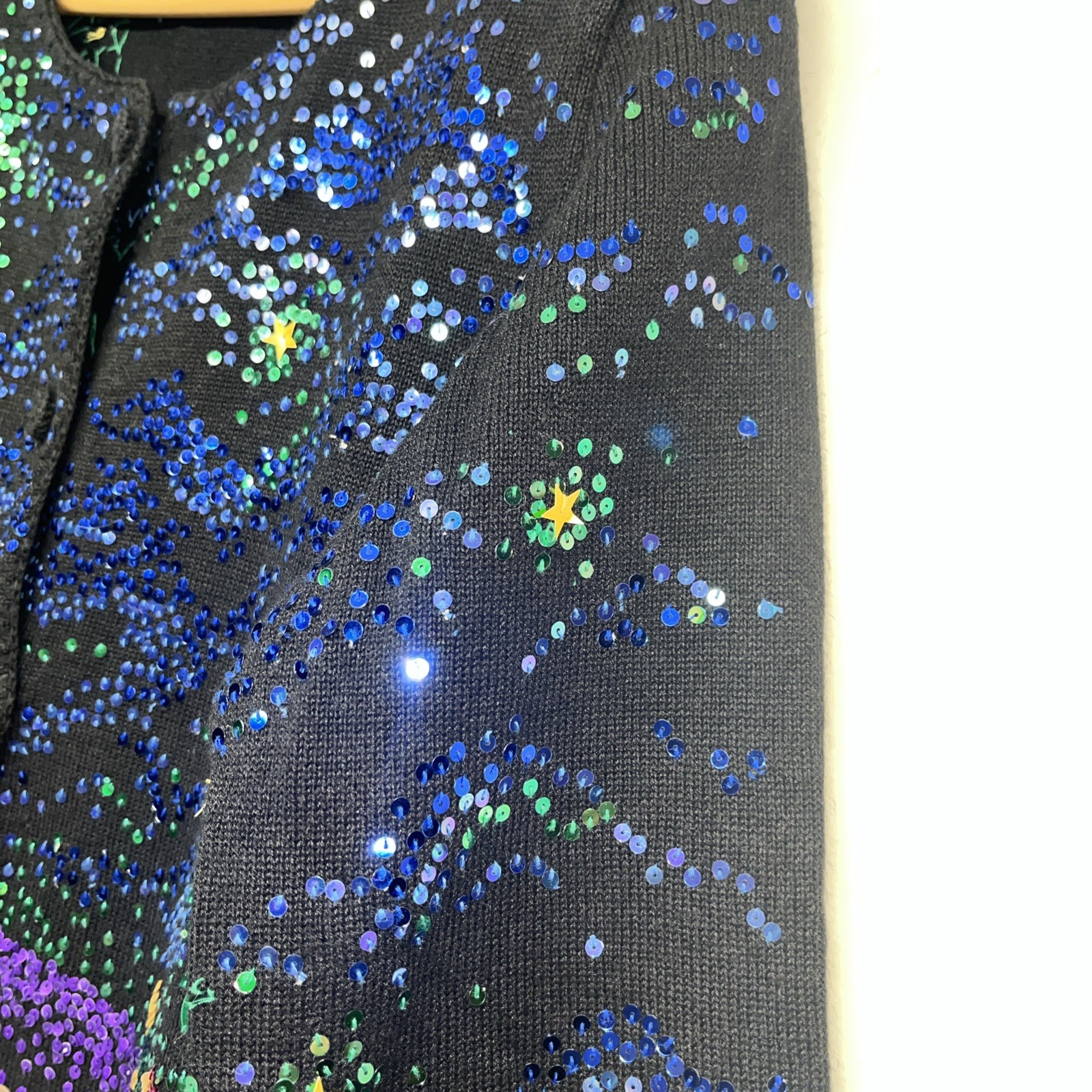 2001 VTG Michael Simon Event Nativity Scene Sequin Sweater Cardigan S