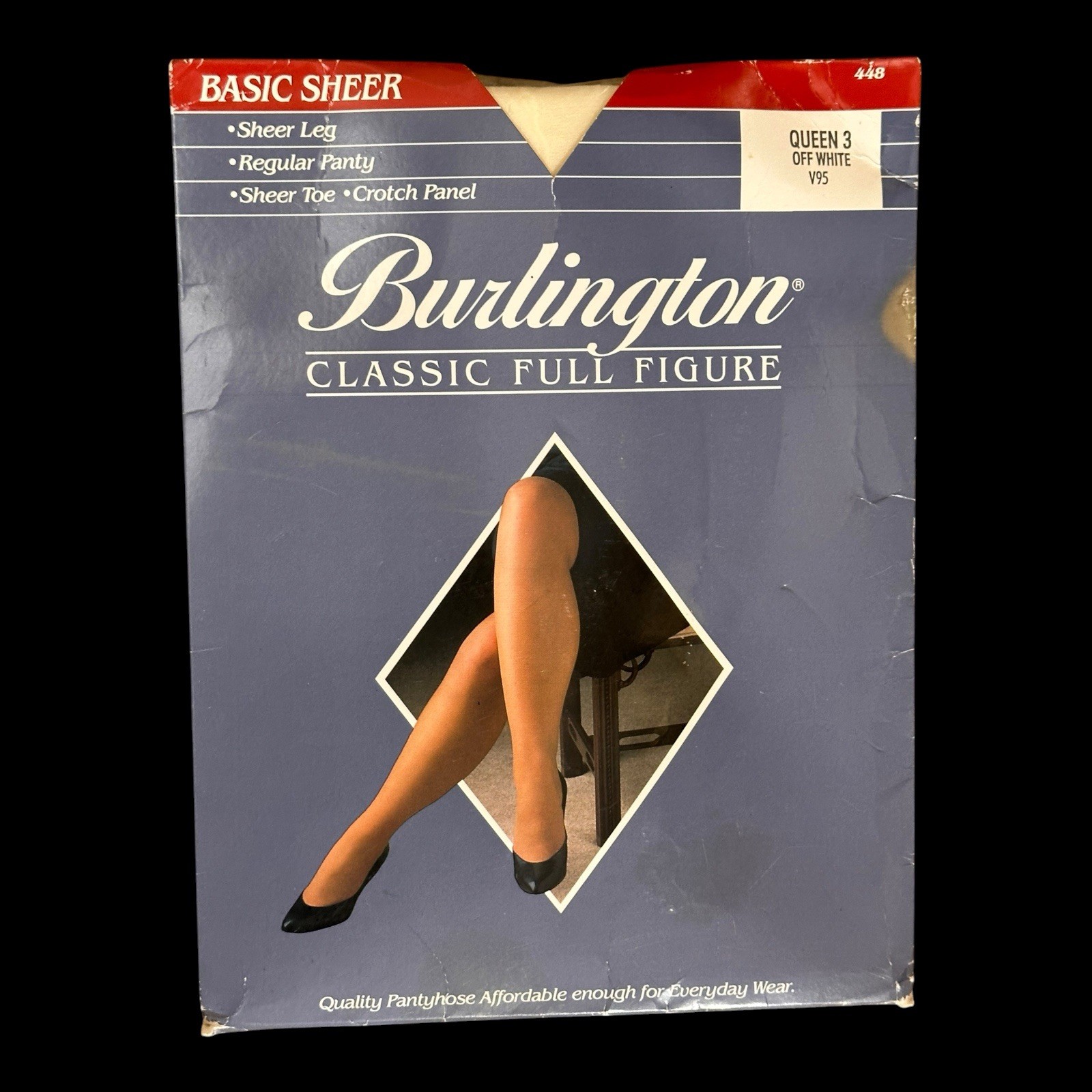 VTG Burlington Classic Full Figure Basic Sheer Pantyhose Queen 3 Off White NOS
