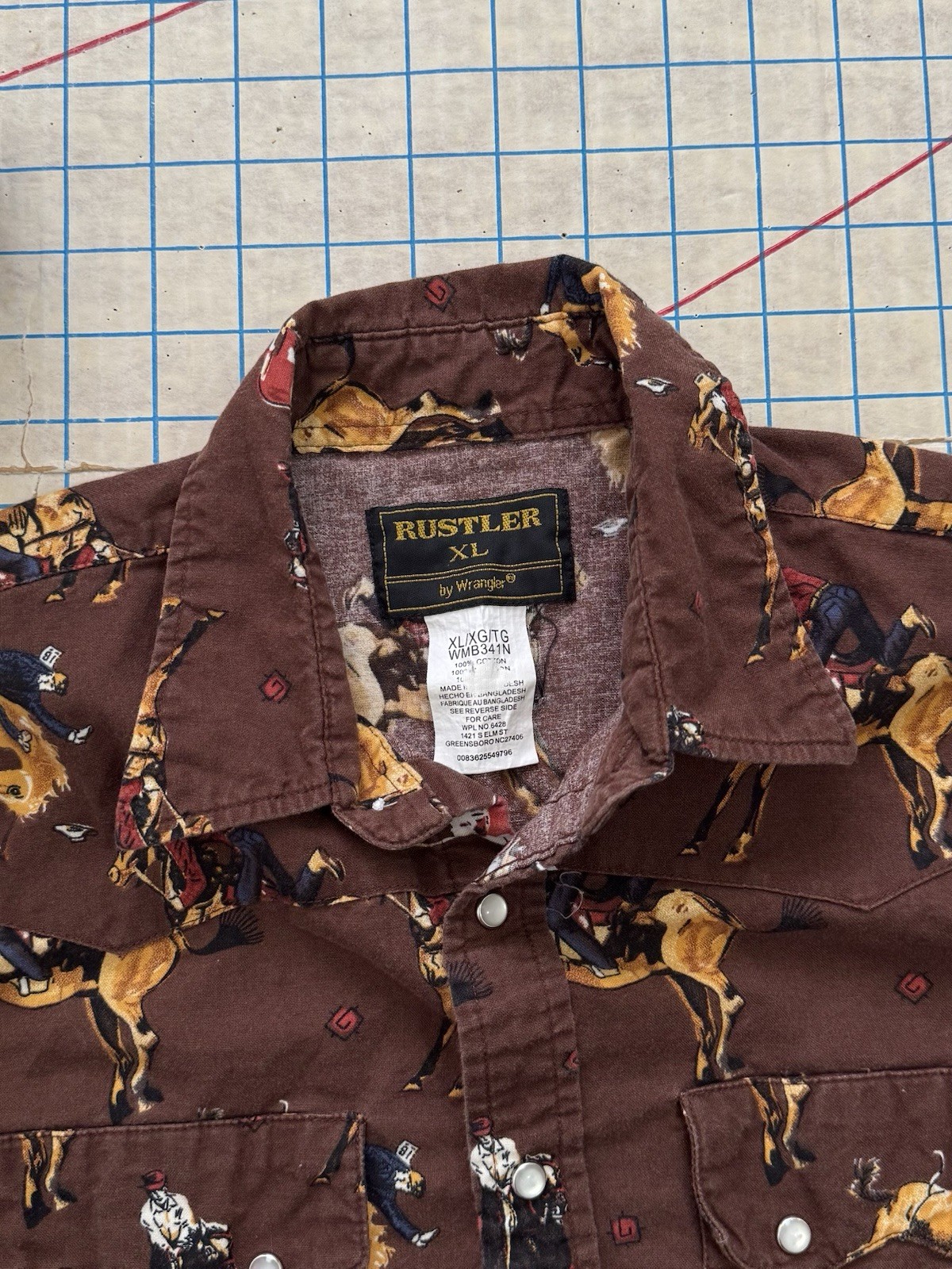 Vintage Rustler by Wrangler Pearl Snap Button Up Brown Fits Womens Small