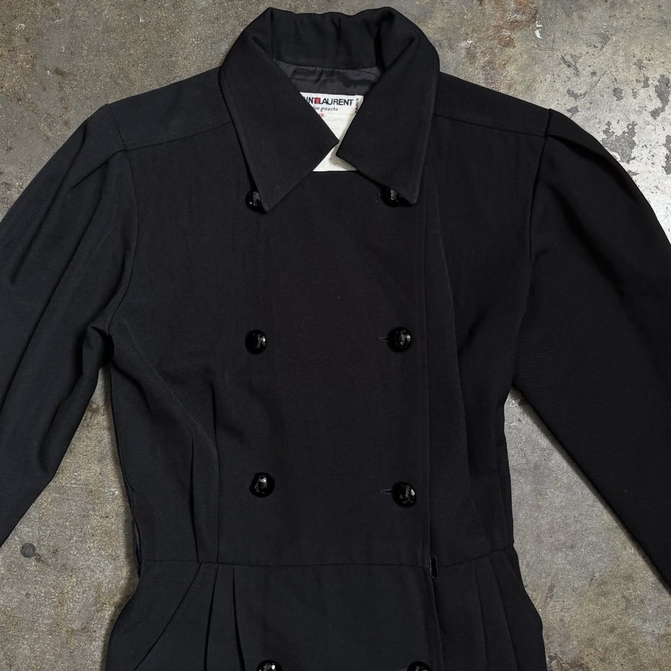 SAINT LAURENT Rive Gauche Vintage Black Double-Breasted Trench in Size 40 / S