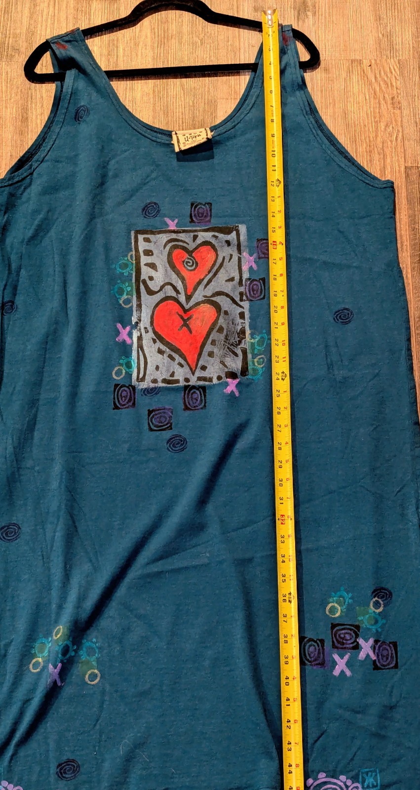 Vintage 90s UTOPIA Hand Block Printed Cotton Tank Dress L/XL Boho Art To Wear