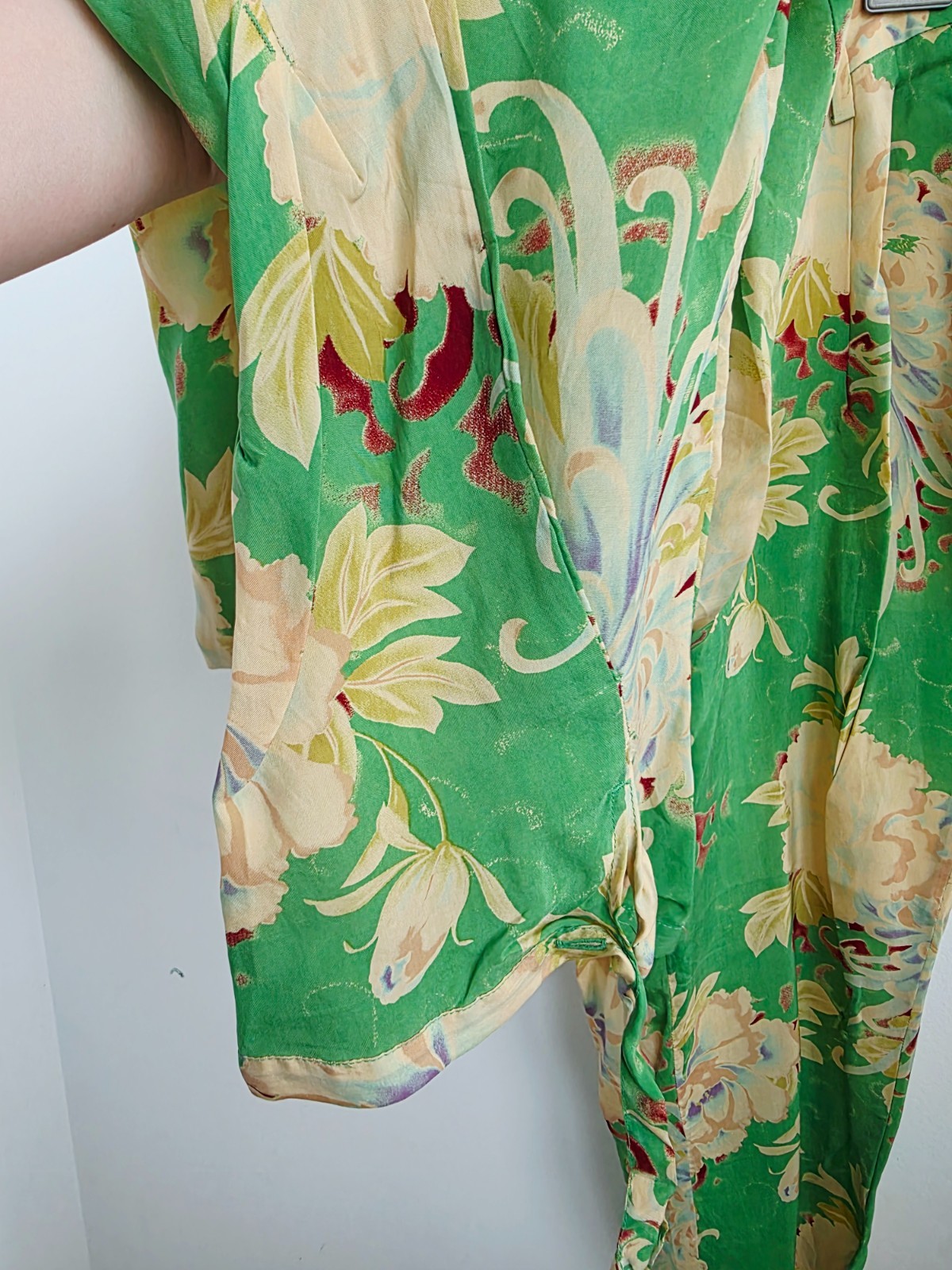 Vintage 2000s Marithé François Girbaud Floral Pants, Green Wide Leg Trousers, Ma