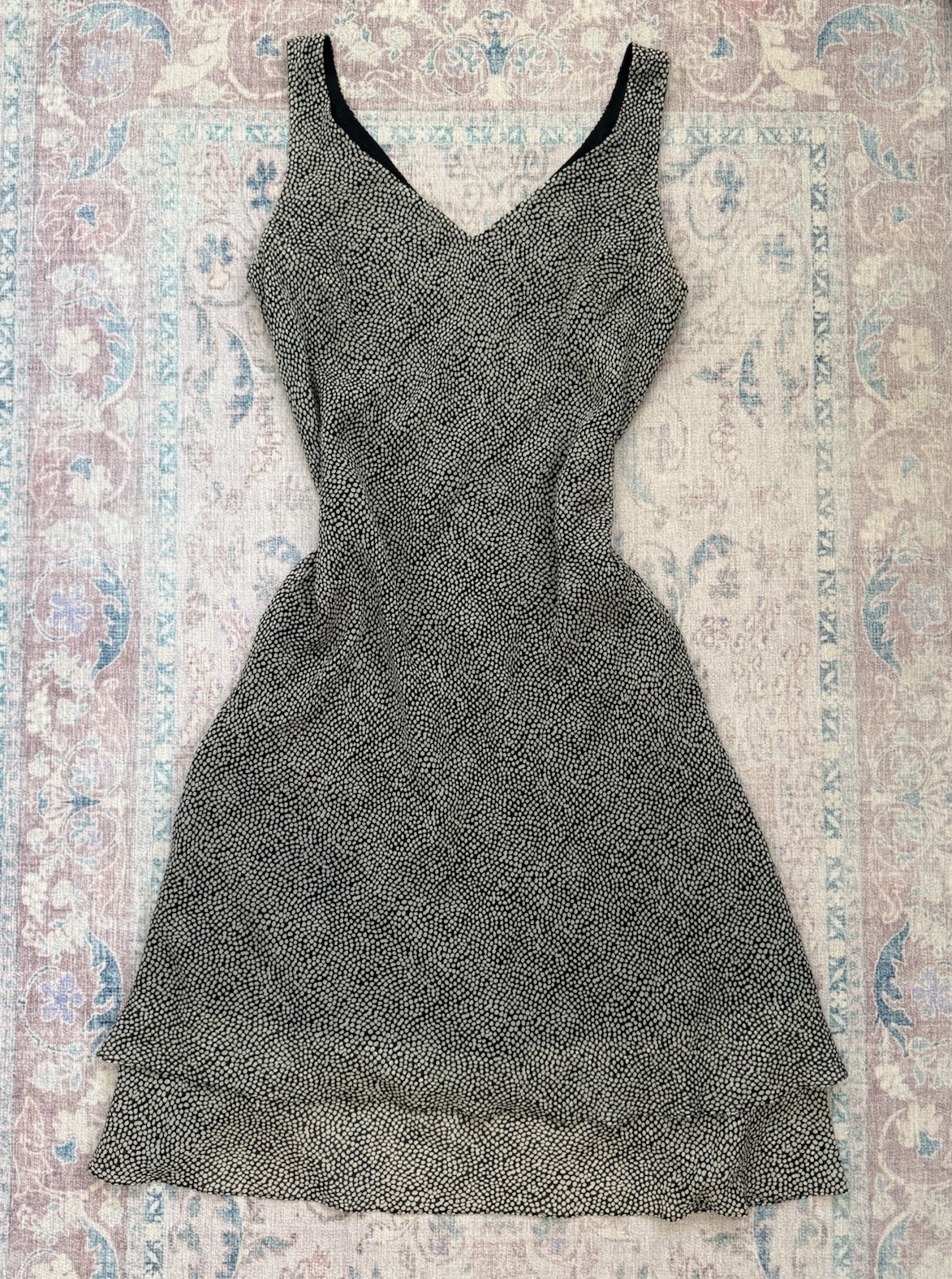 Shomi Black & White Polka Dot 100% Silk Midi Dress Size 8 Vintage 90s Y2K