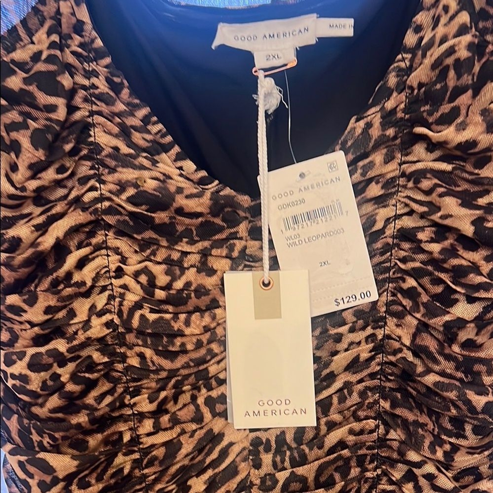 $130 Good American 2XL Leopard Print Long Sleeve Dress