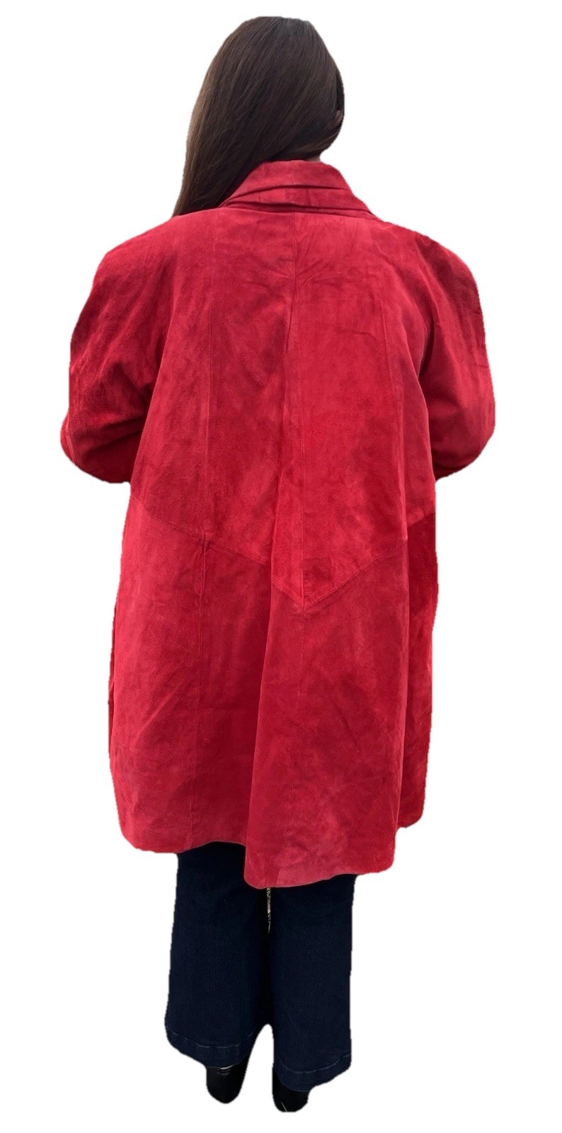 Vtg 80s 90s LaNouvelle Renaissance Women’s M Red Suede Leather Swing Coat Gen X