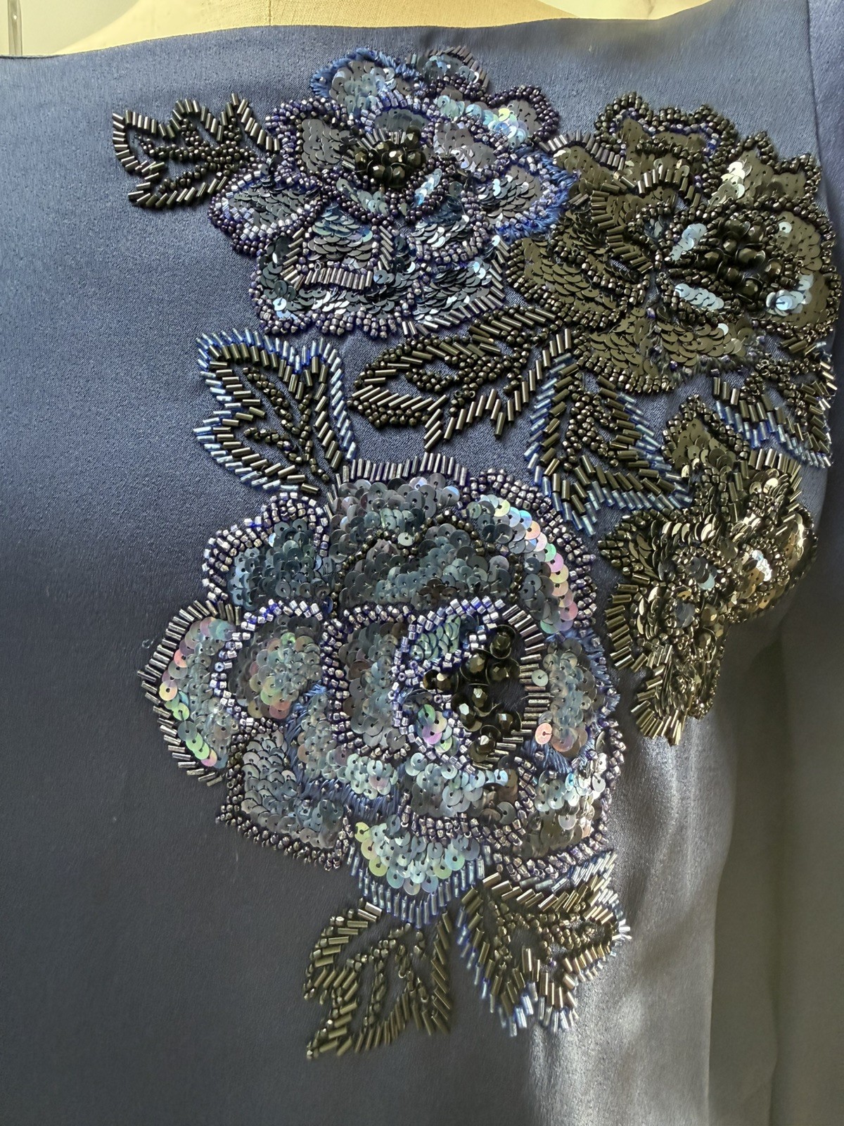 ODICINI Couture Silk Top Vintage 80s Blue Sequin Avant Garde Structured Floral