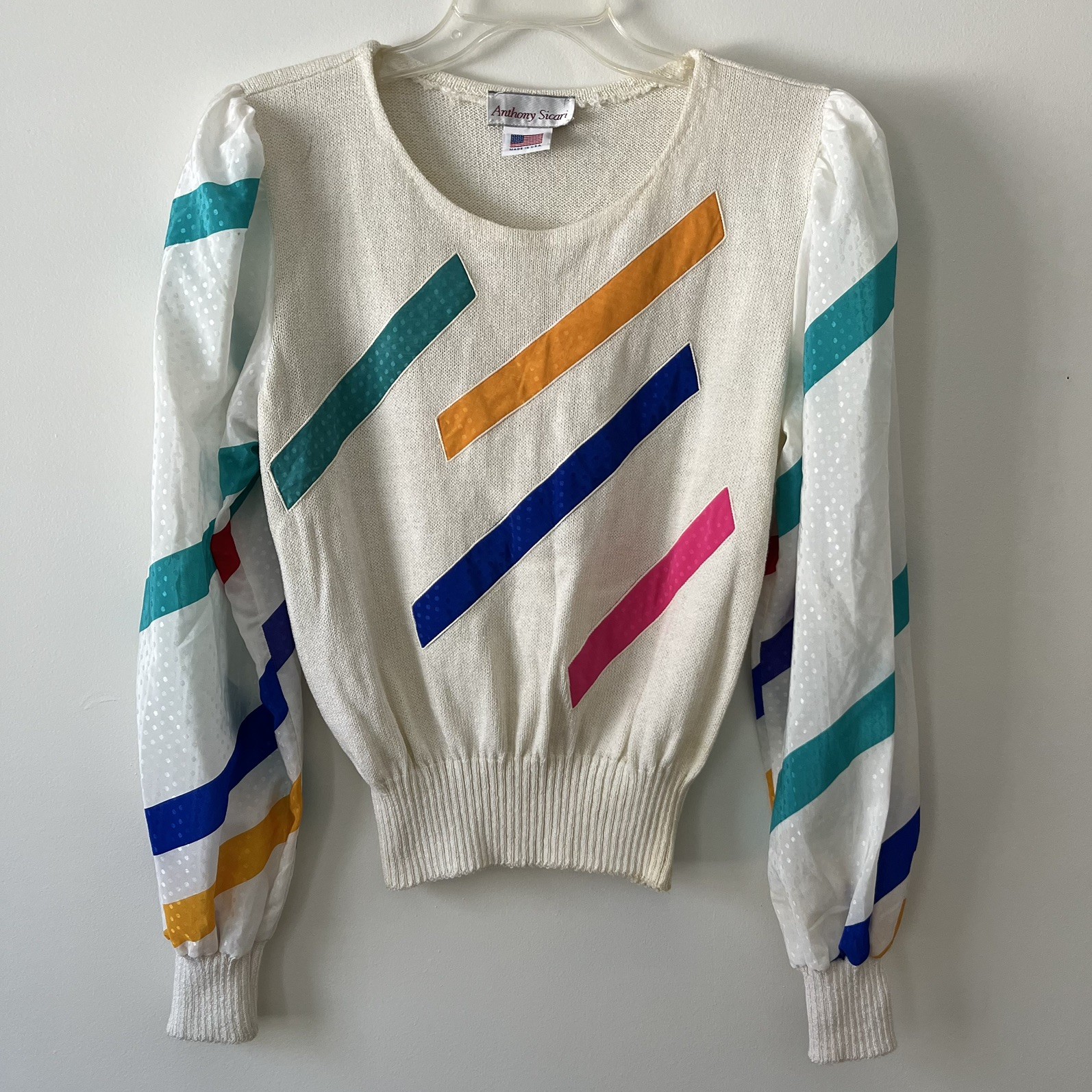 Vintage 80s Anthony Scari Puff Sleeve Sweater Blouse Art Deco