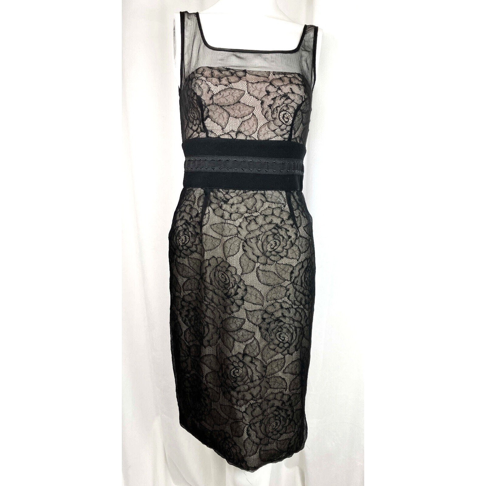 40 IT FAB Allesandro Dell&rsquo;Acqua Illusion Lingerie Lace Roses Cocktail Dress Silk