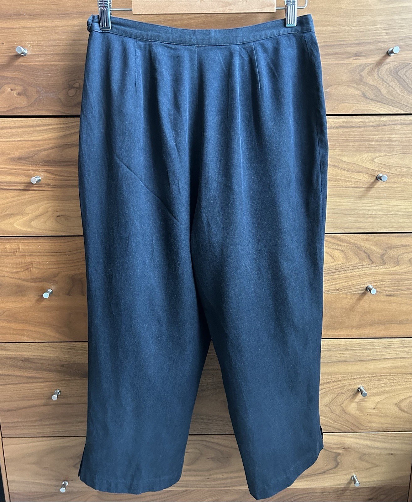 90s Capri Pants Black Silk Cotton Bobby Chan High Waist Pedal Pushers Sz 8 29” W