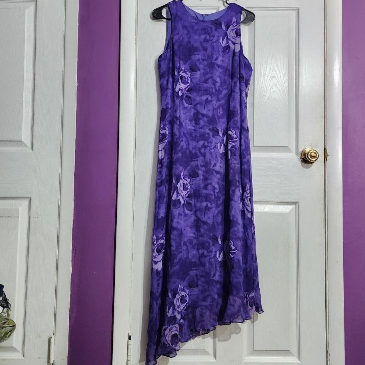 Vintage Purple Silk Floral Asymmetrical Dress