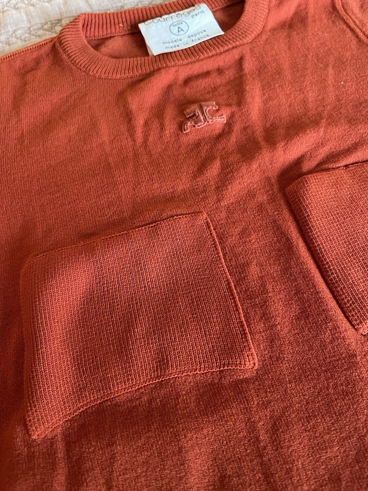 Vintage 70s Courreges Sheer Patch Pocket Logo T-Shirt Burnt Orange – SEXY!