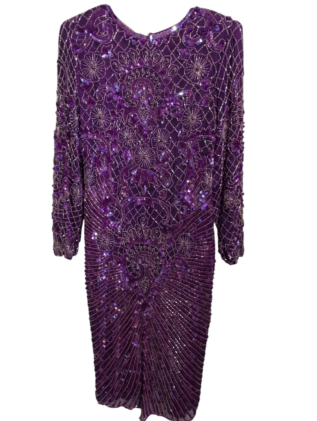 Vintage Eves Allure Sequin Dress Silk Club Formal Cocktail India Beads Sm