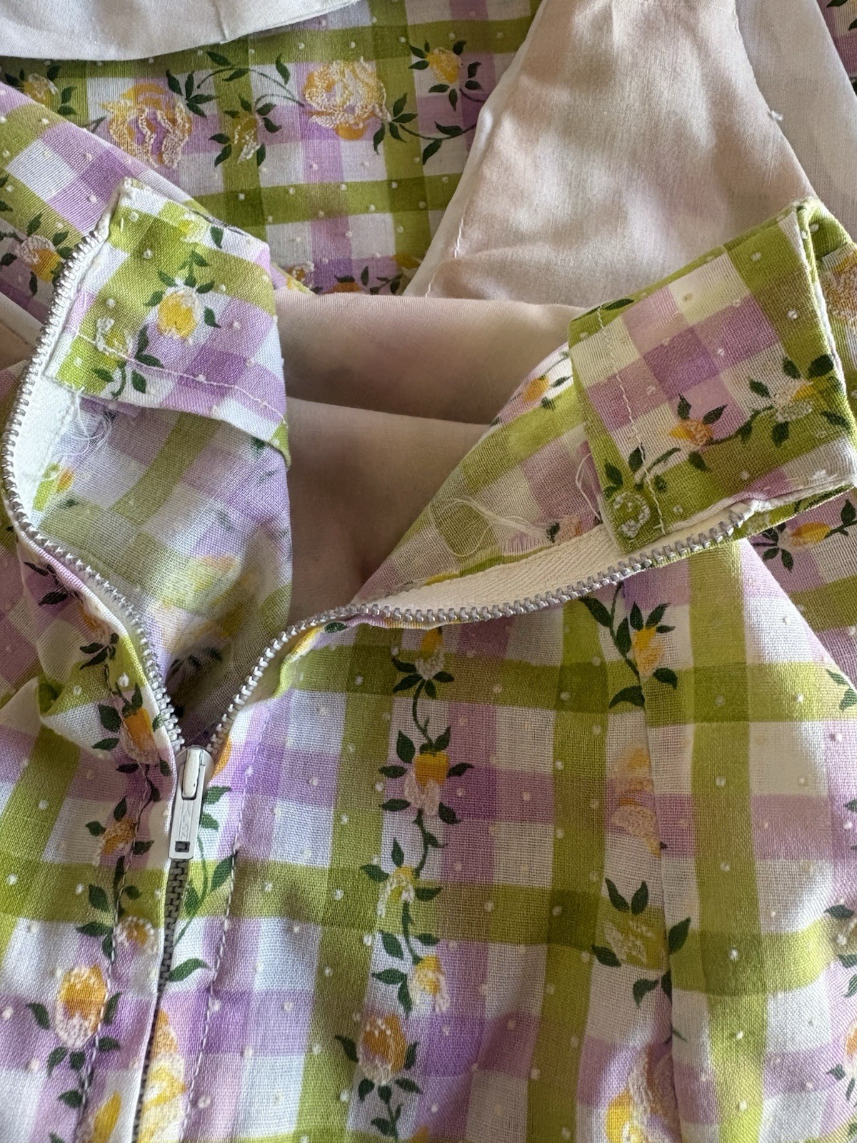 Late 60’s/70’s Gingham Sailor Halter Neck Maxi Floral Dress Handmade Vintage XS