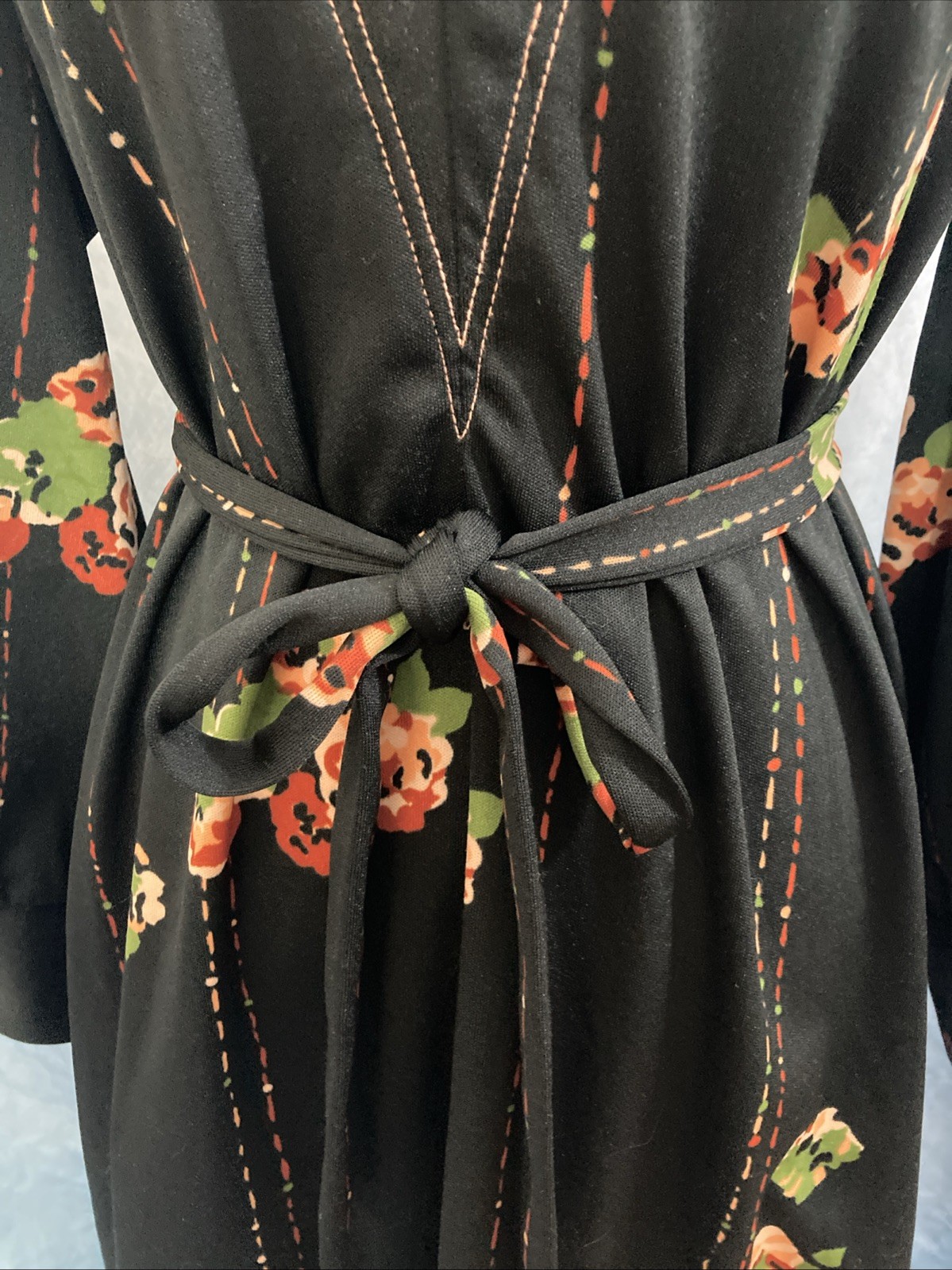 Vintage 1970s CLOVIS RUFFIN Ruffinwear Dress Western Dark Floral Jersey Knit