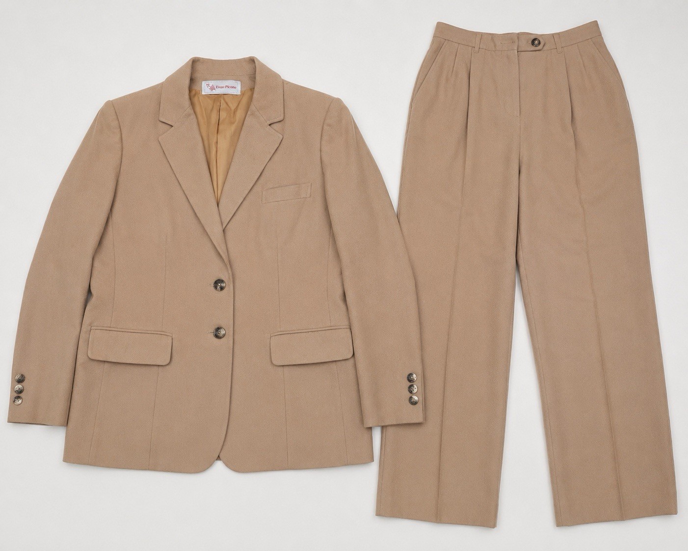 Vintage Evan Picone 2 Pc Pant Suit Womens Size 14 Camel Wool Blend Career Office