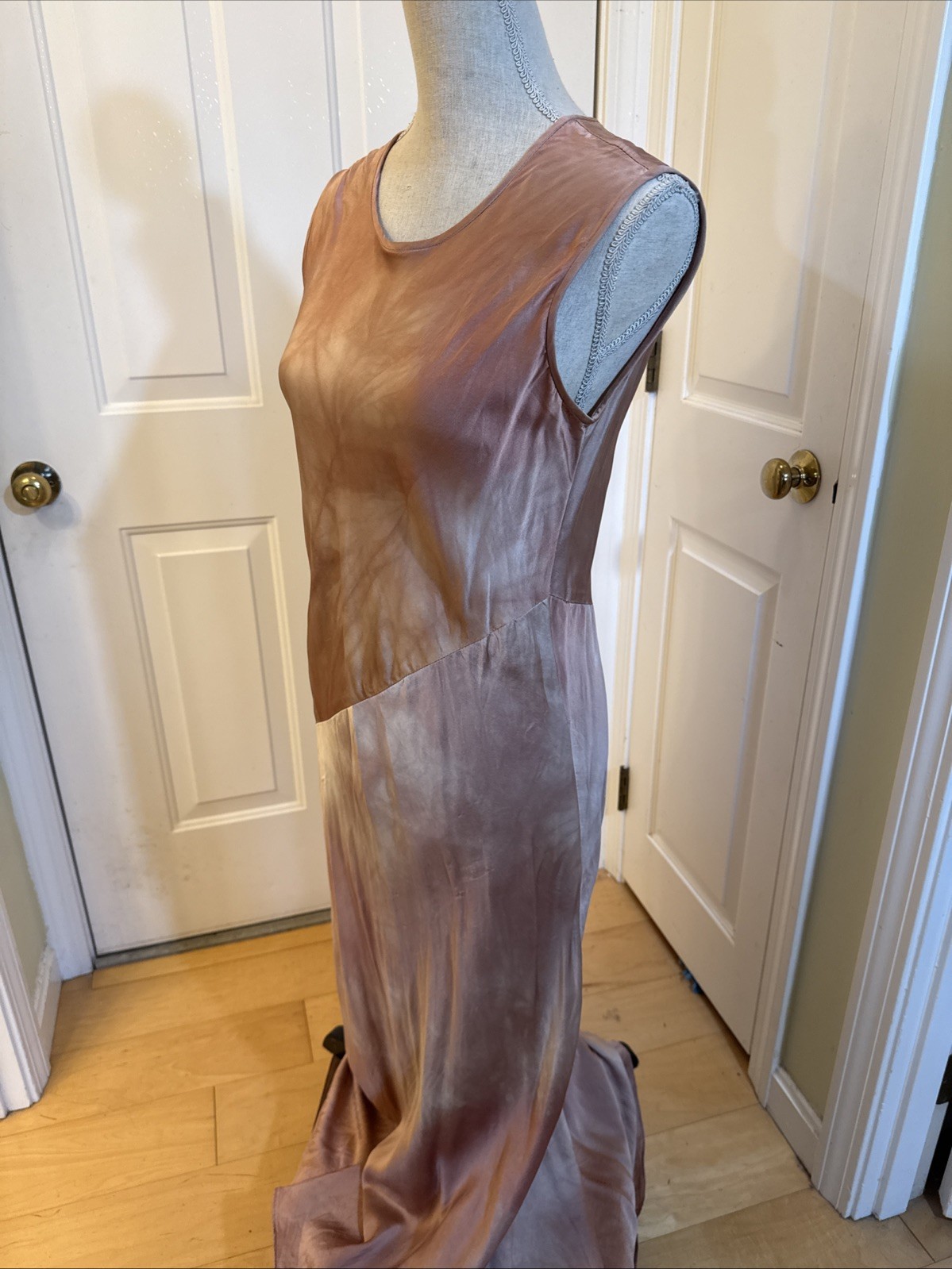 HANDPAINTED SILK GOWN Bright Side Mauve Pink Cut Velvet Jacket & Silk Dress Sz M