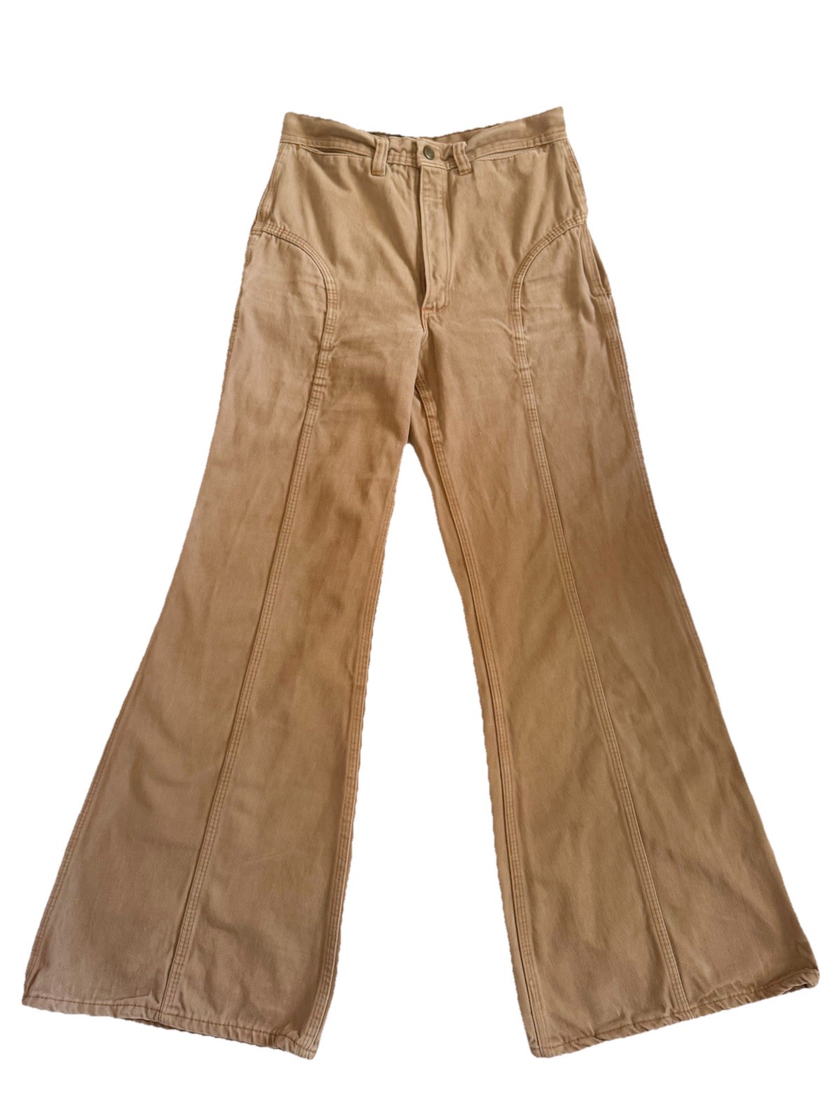 Vtg 70s RED SNAP Khaki Bell Bottom Jeans 27×29&Prime; Saddleback Talon 42 Made in USA