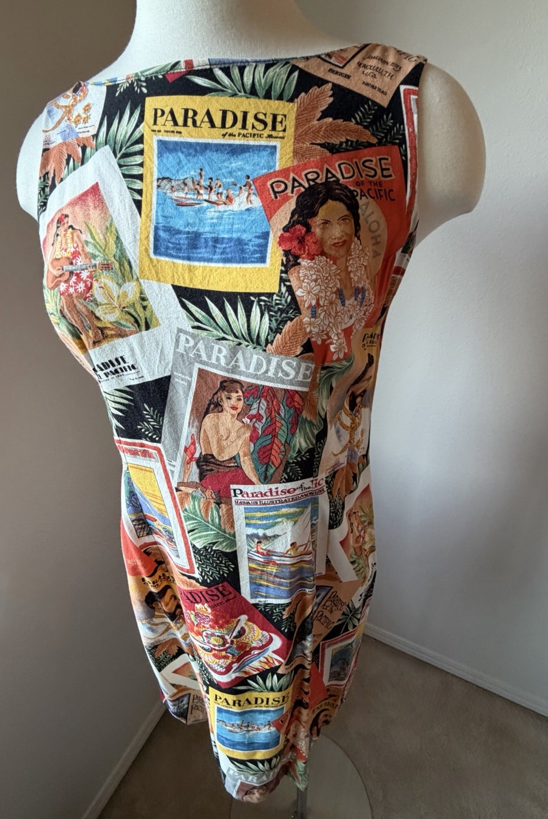 Reyn Spooner VTG 90s Hawaiian Mini Dress – Postcard Hula Girl Print Sz XS -RARE!
