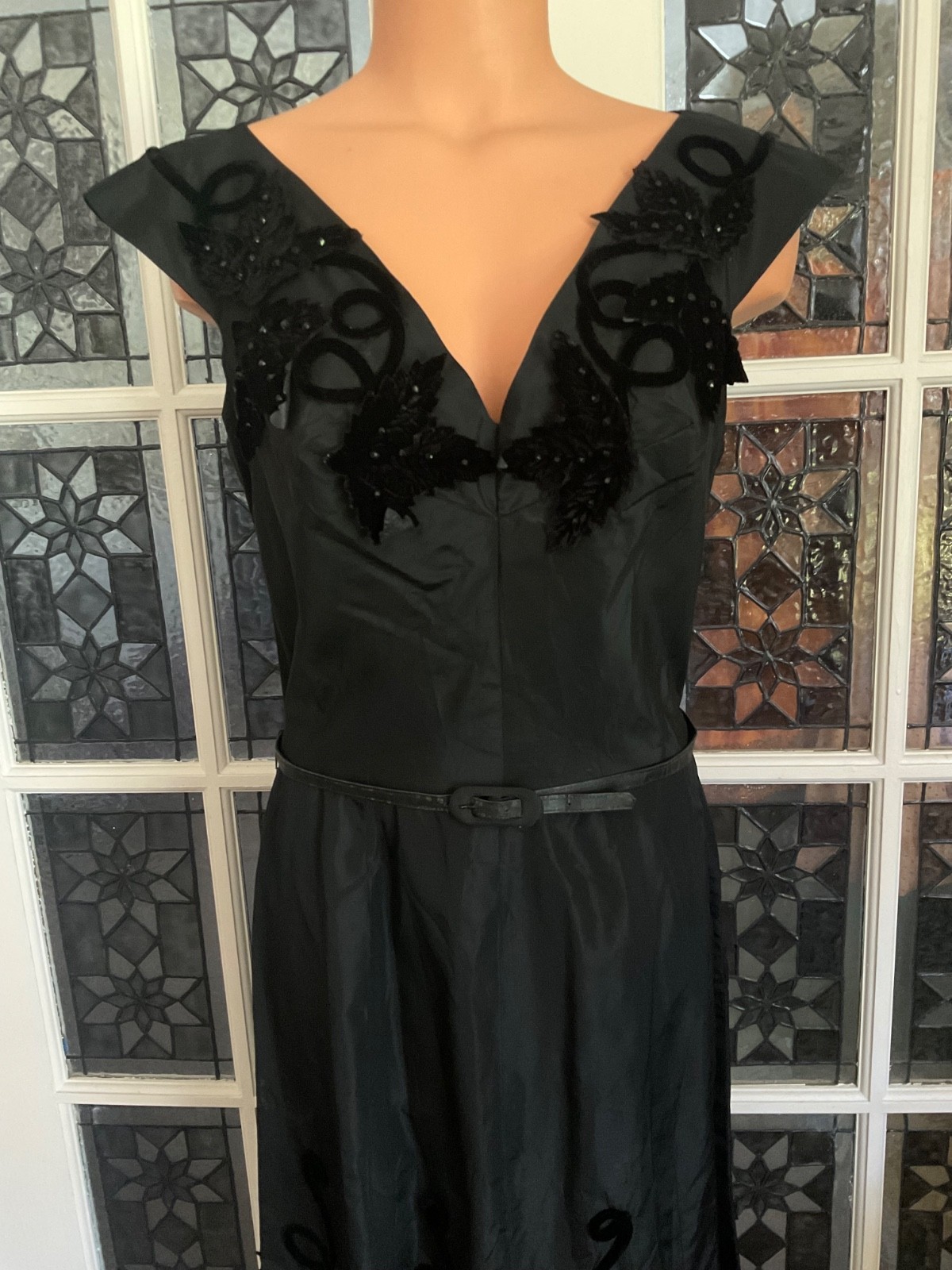 Vtg. Black Satin Taffeta Dress Whimsigoth Dark Fairycore Gothic Henry A Conder