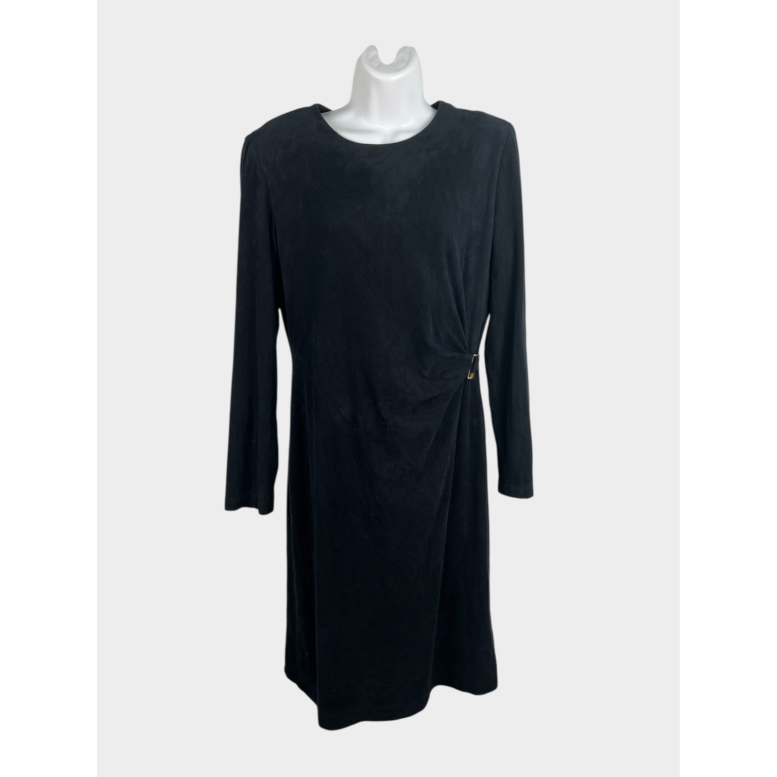 David Warren New York Black Faux Suede Dress Long Sleeve Knee Length Size 10