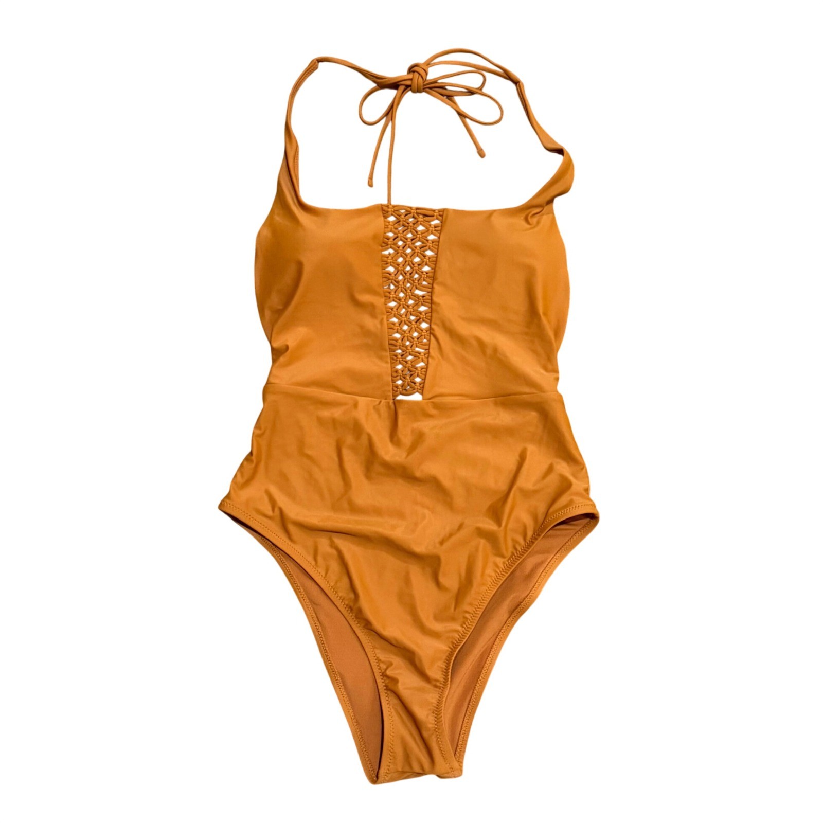 Aerie orange rust macrame halter one-piece swimsuiT size M EUC