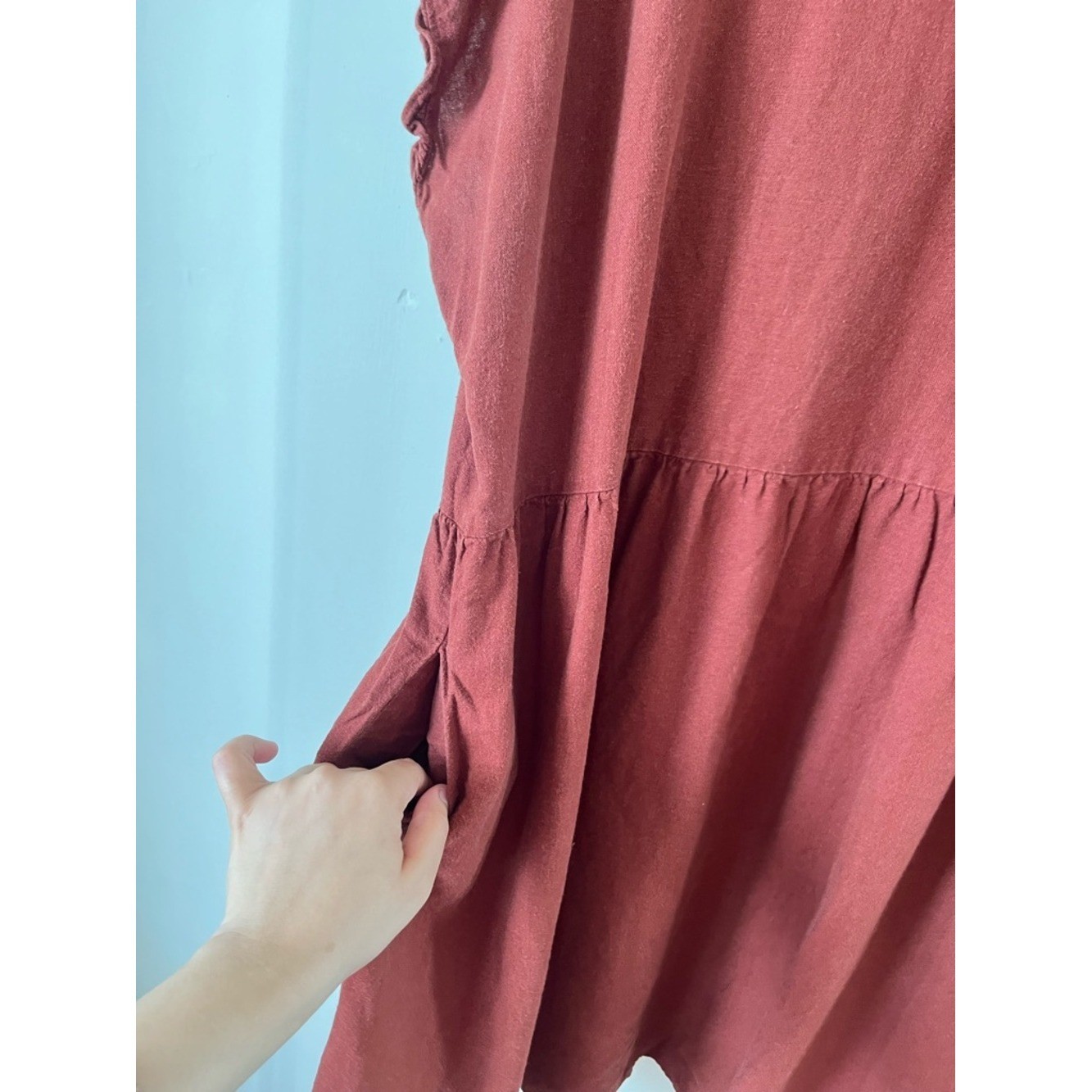 Sonoma Rust linen summer Cottagecore Short Sleeve Mini Dress XXL