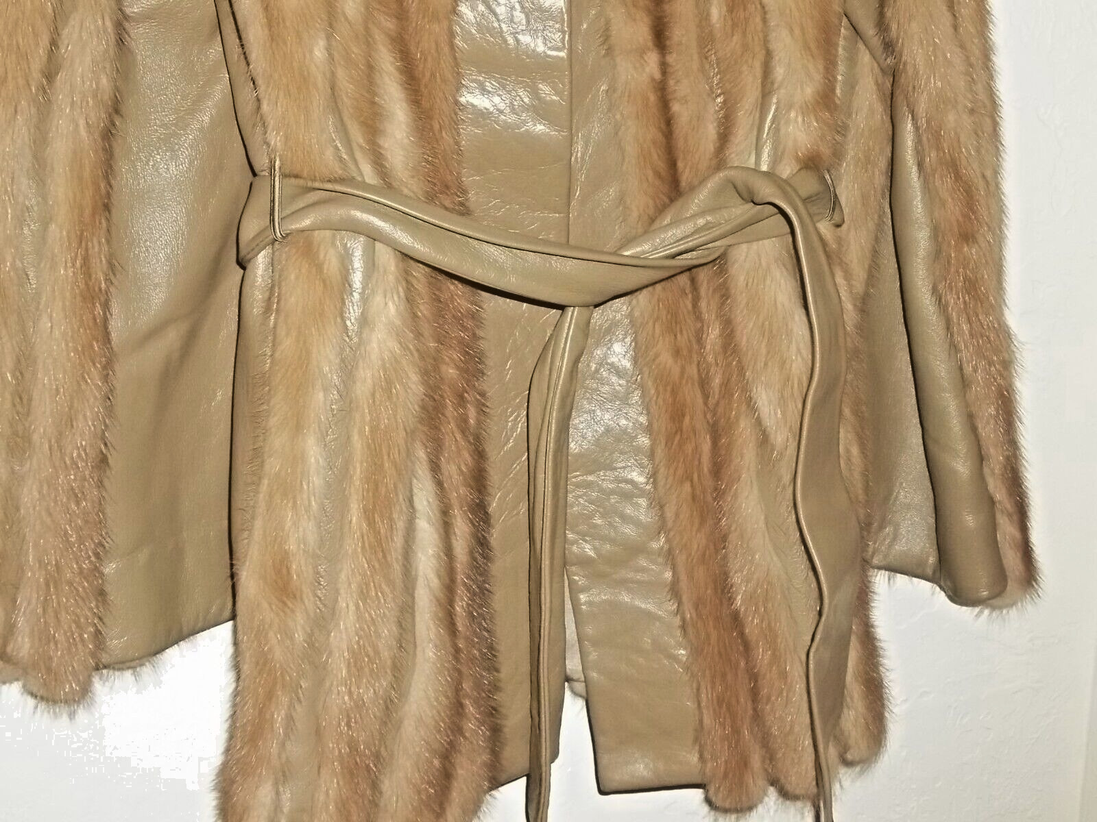 POLOGEORGIS FUR & LEATHER COAT JACKET TAUPE/ LIGHT BROWN