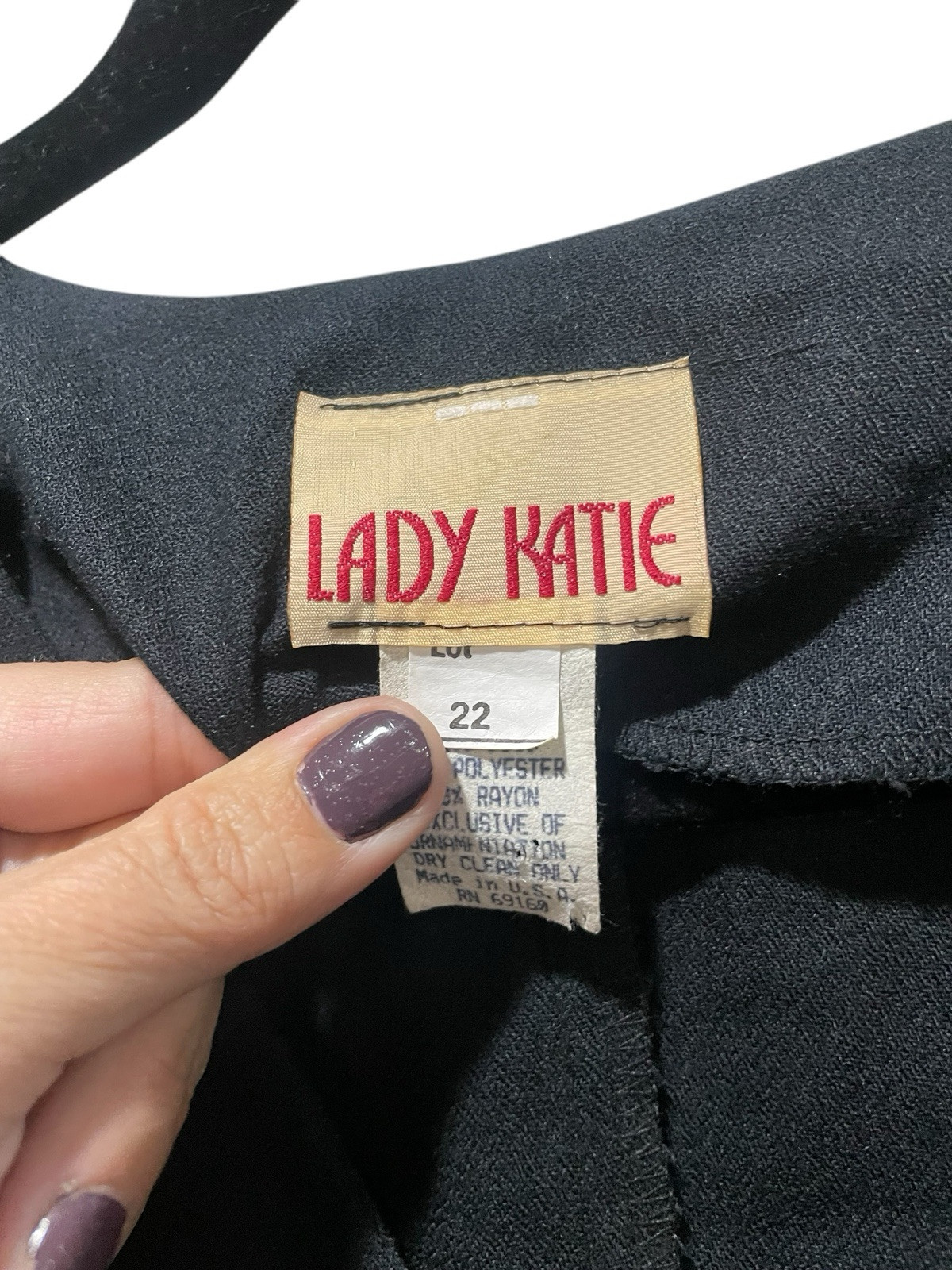 Vintage 1980s Lady Katie Black Button Down Long Sleeve Size 22 Dress NWT