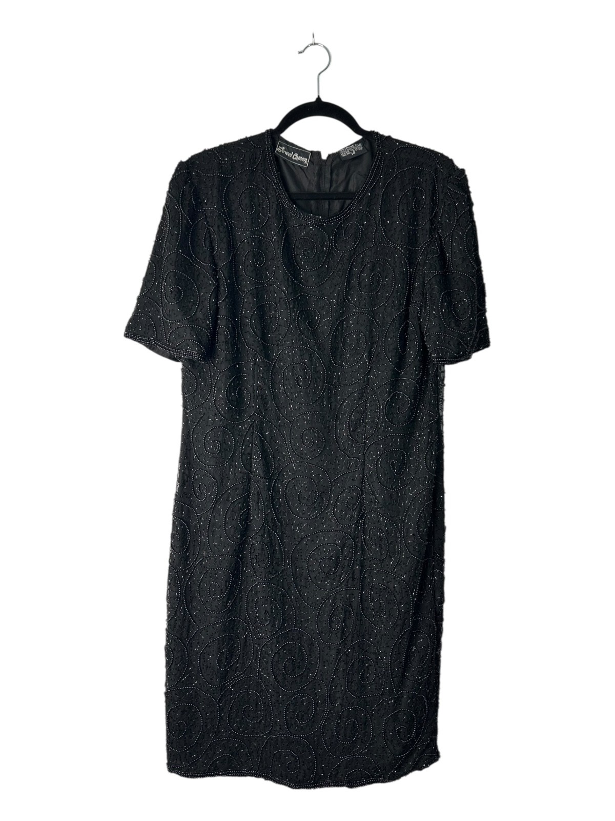 Vintage Jewel Queen Dress Size 14 Black Sequin Silk Beaded Formal Cocktail Party