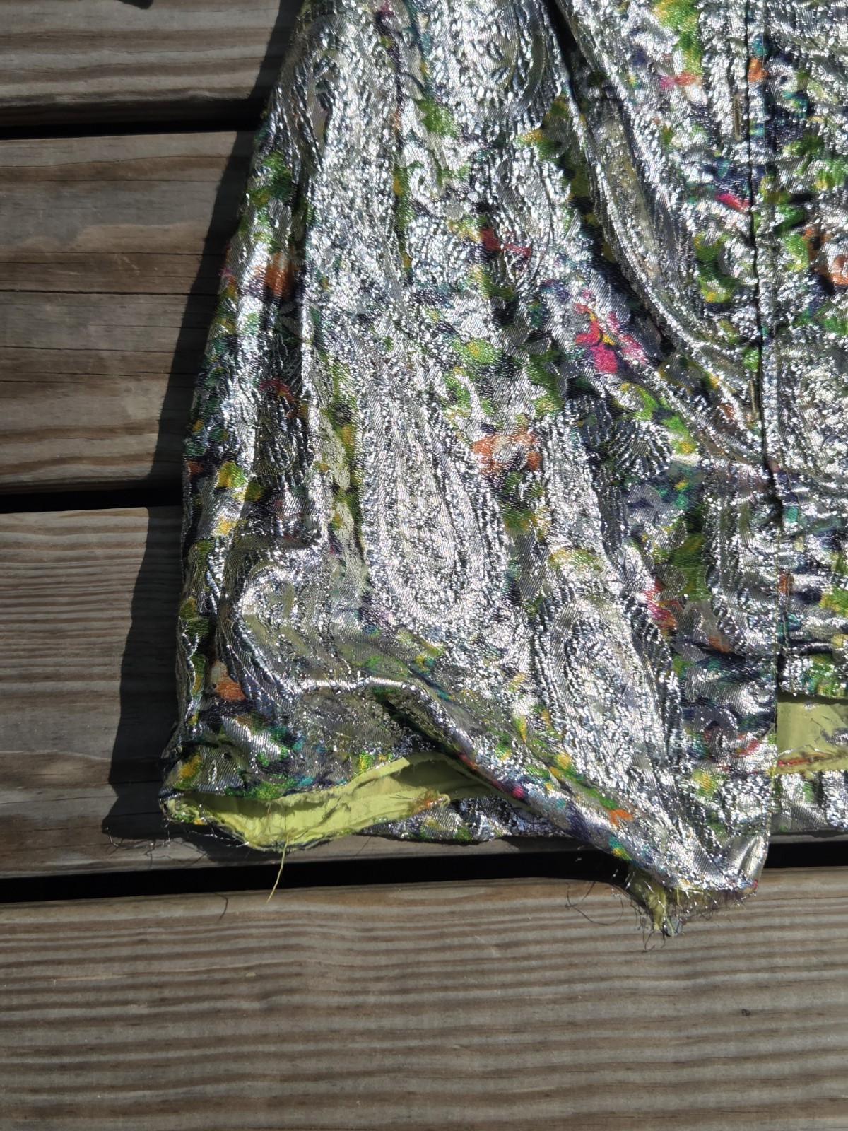 Vintage 1950 Silver Metallic Brocade Opera Coat Paisley Floral Lame Jacket As Is
