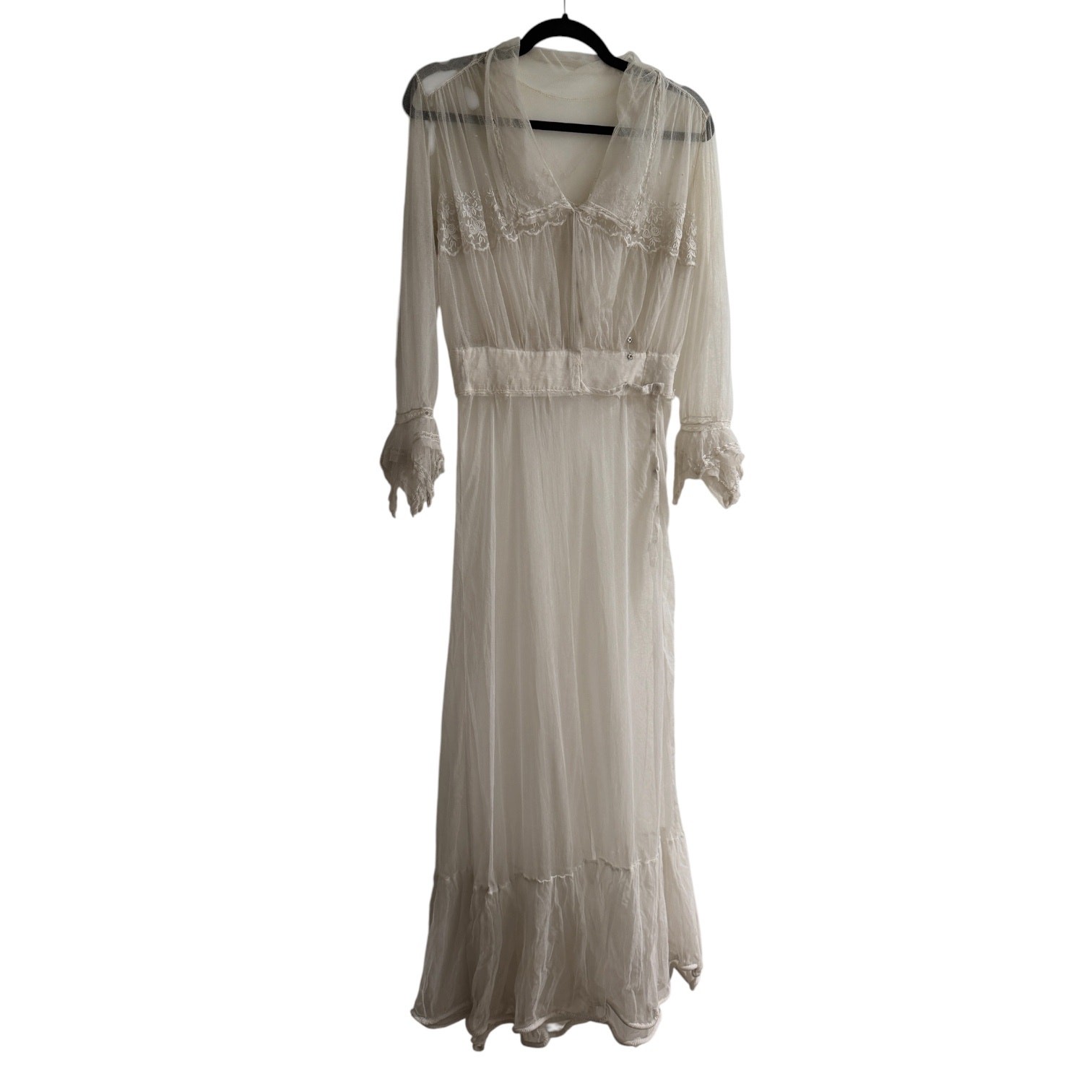 Antique Bridal B Altman 1910s-1920s Net dress with angel fairy sleeves