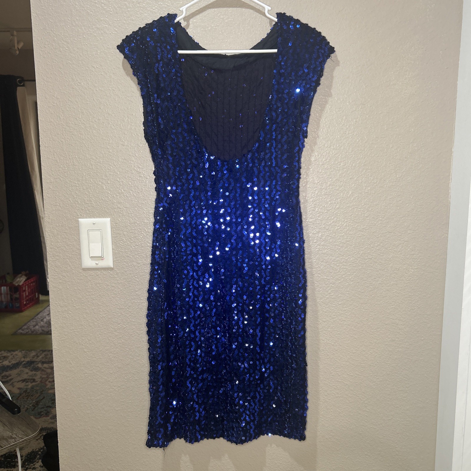 Vintage Fredericks Of Hollywood Blue Sequins Wiggle Dress Party Vegas Cocktail M