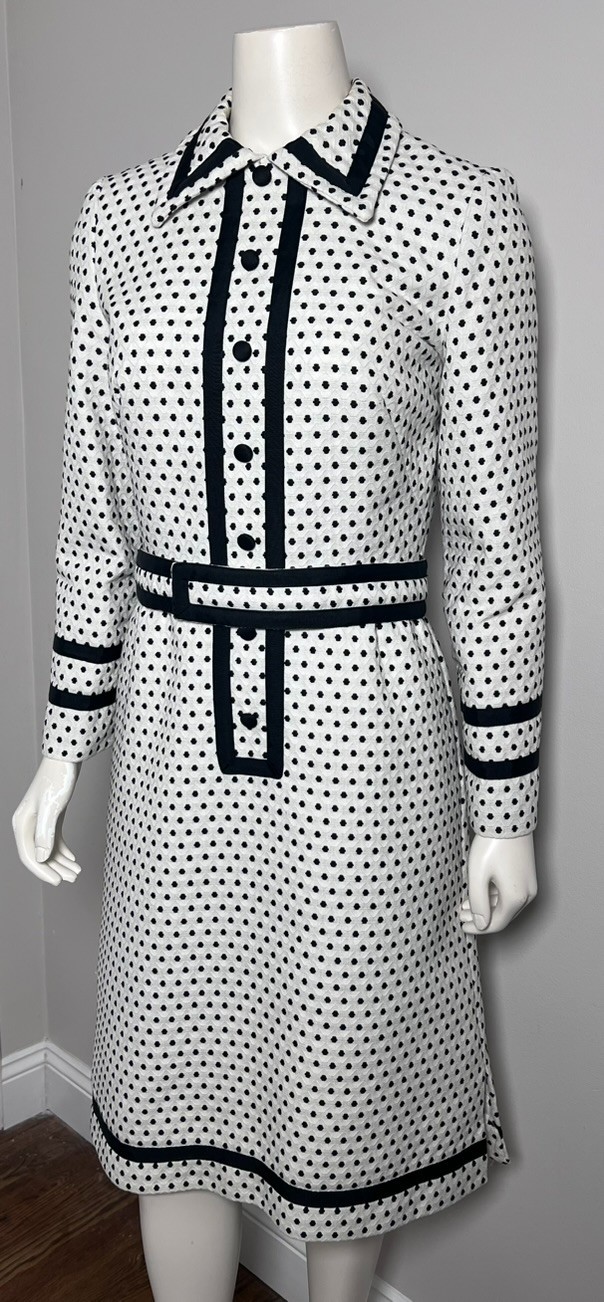 Vintage 1960s Custom Made Polka Dot Dress with Belt – Mod Jackie O Style