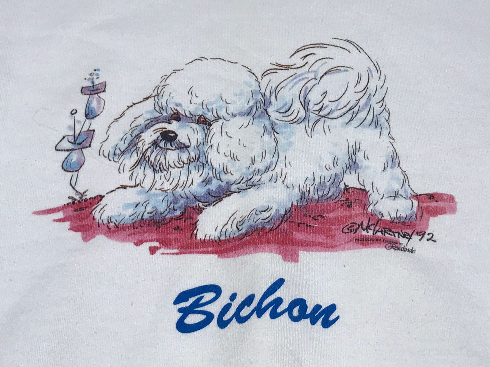 bichon rosalinde mclartney bichon sweater 90s vtg Usa Made Sz L Oneita Tag v2597