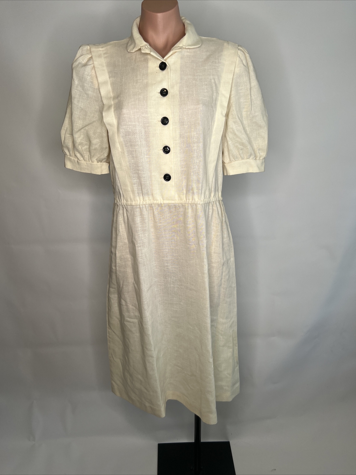 Vintage CHECKABERRY Ivory Button ShirtDRESS – Size 14 – EUC