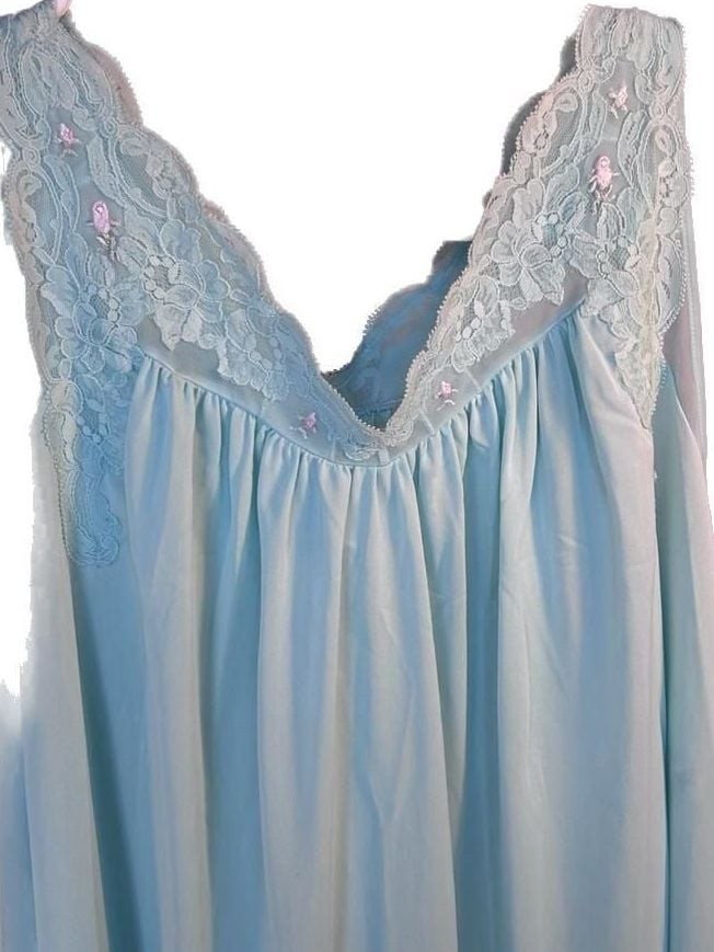 Vintage Shadowline Sleeveless Nylon Nightgown with Floral Lace Trim