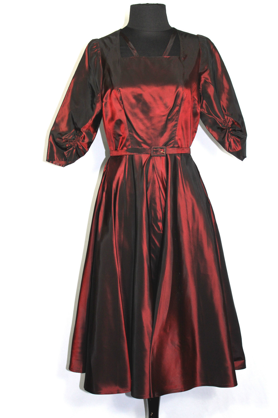 RARE EXCEPTIONAL VINTAGE 1950&rsquo;S RED SILK SATIN TAFFETA COCKTAIL DRESS SZ 6-8