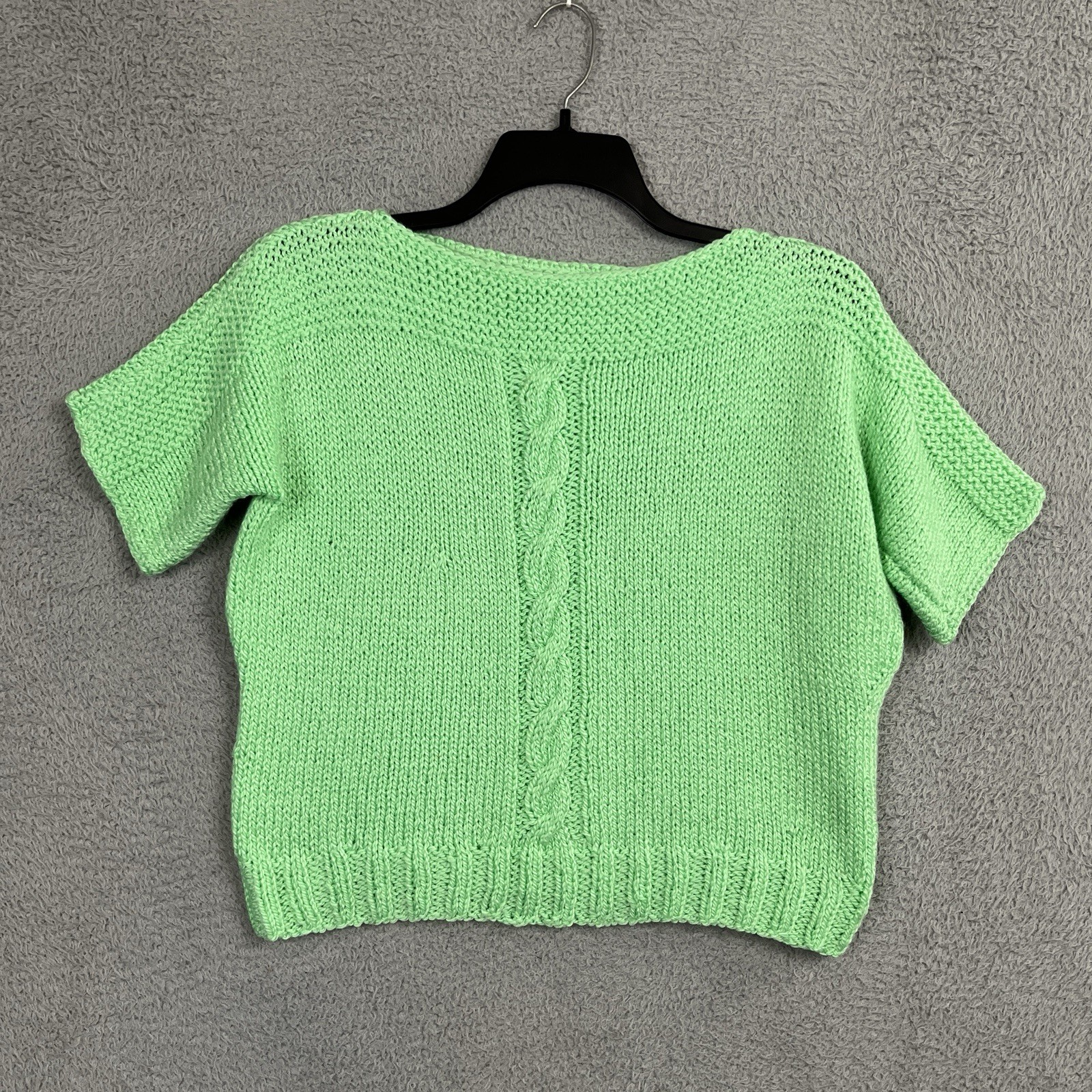 Vintage 50s-70s Home Knit Sweater Womens *MZRS 20.5&Prime; PTP Short Sleeve Cable Knit