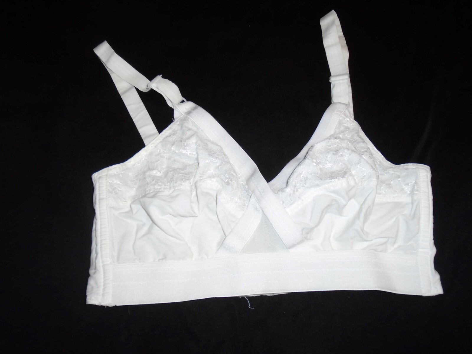 34D White Cotton Unlined Vintage UNDERSCORE Wireless Crossover Bra #1073 34D