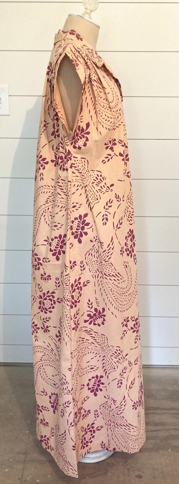 Vntg 1990s Hawaiian muumuu maxi dress peasant dress peacocks butterfly XL B 44