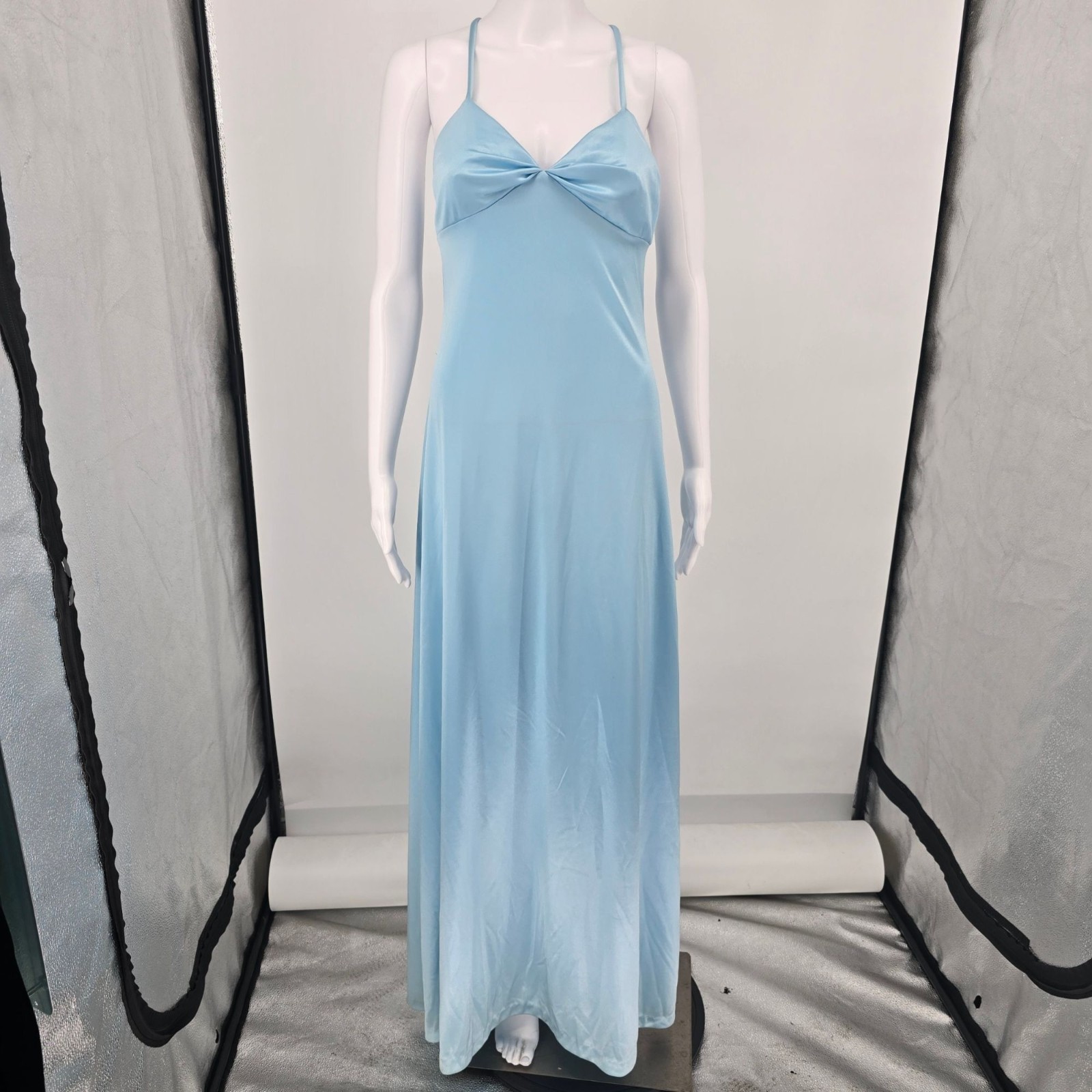 Vintage 1970s LUV Powder Blue Grecian Twist Front Slip Gown/Evening Dress (XS)