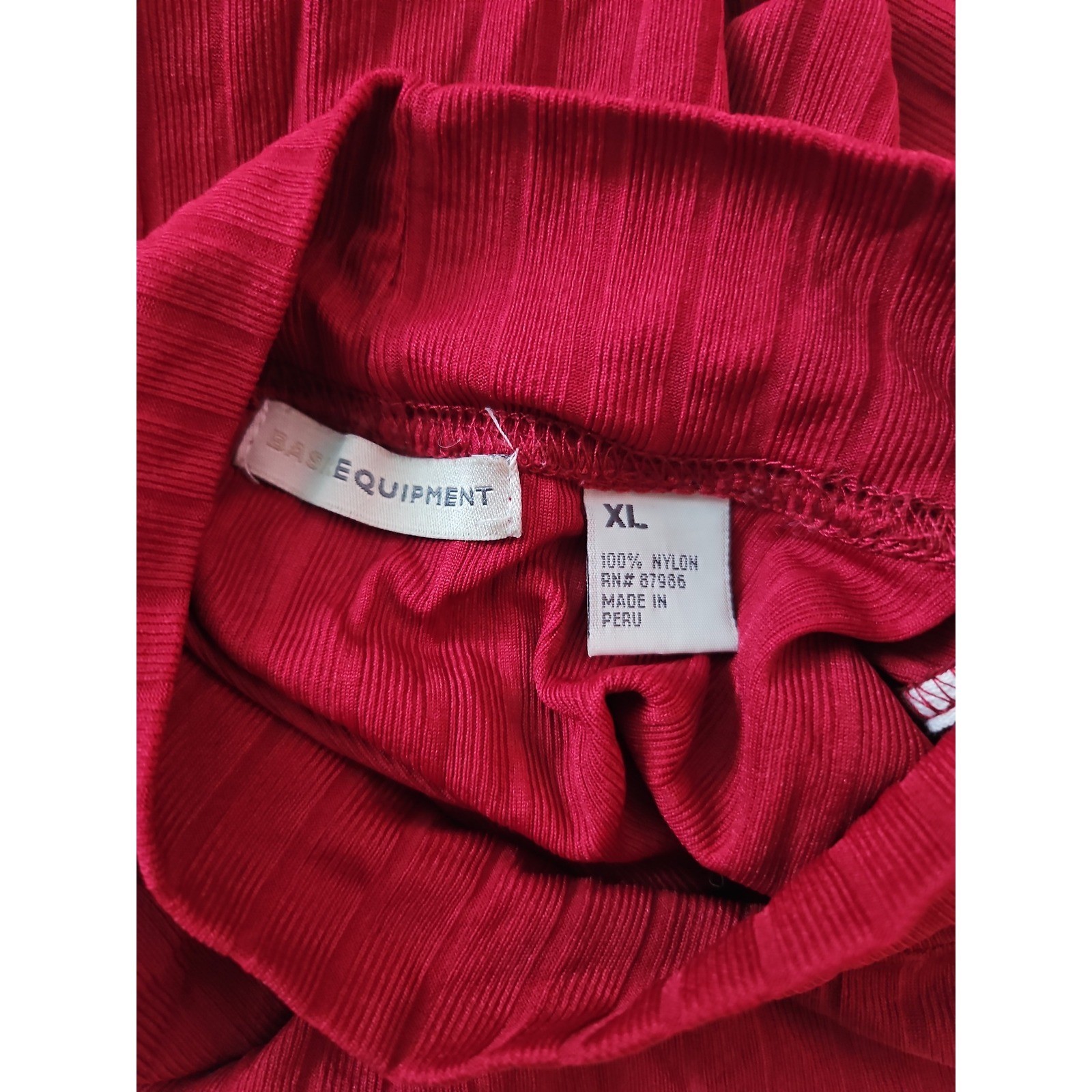 Vintage 90s Basic Equipment Red Ribbed Knit Mock Neck Long Sleeve Shirt XL