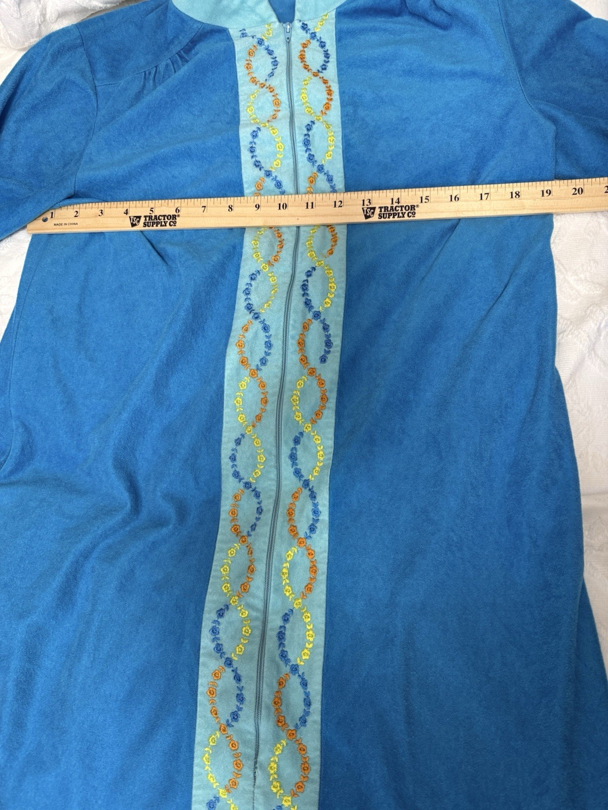 VTG 70s Blue Hostess Caftan Maxi Lounge Dress Boho Grandma Chic Glam
