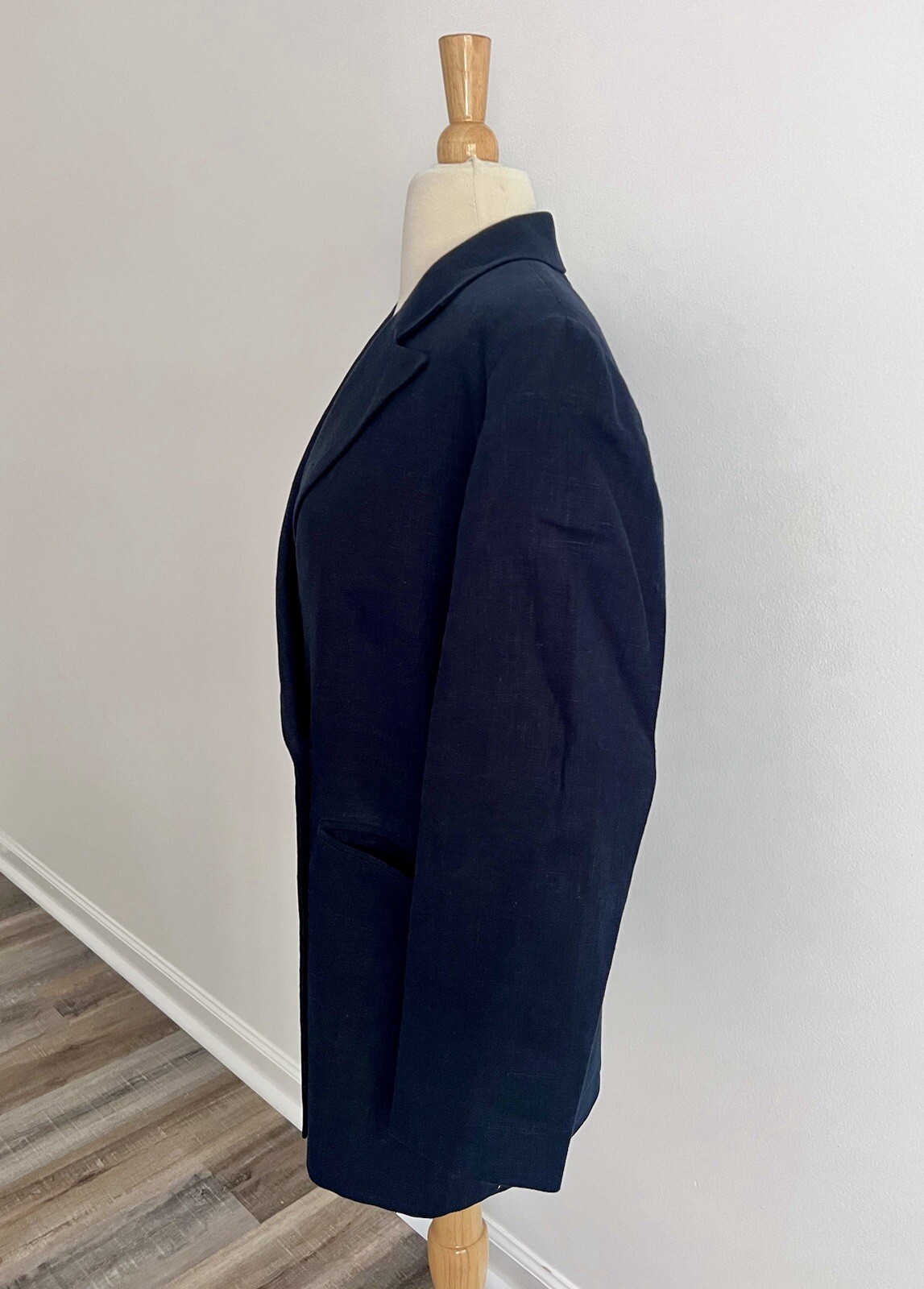 Womens Navy Blue Harvé Benard Lined Linen Blazer Jacket Size M Vintage