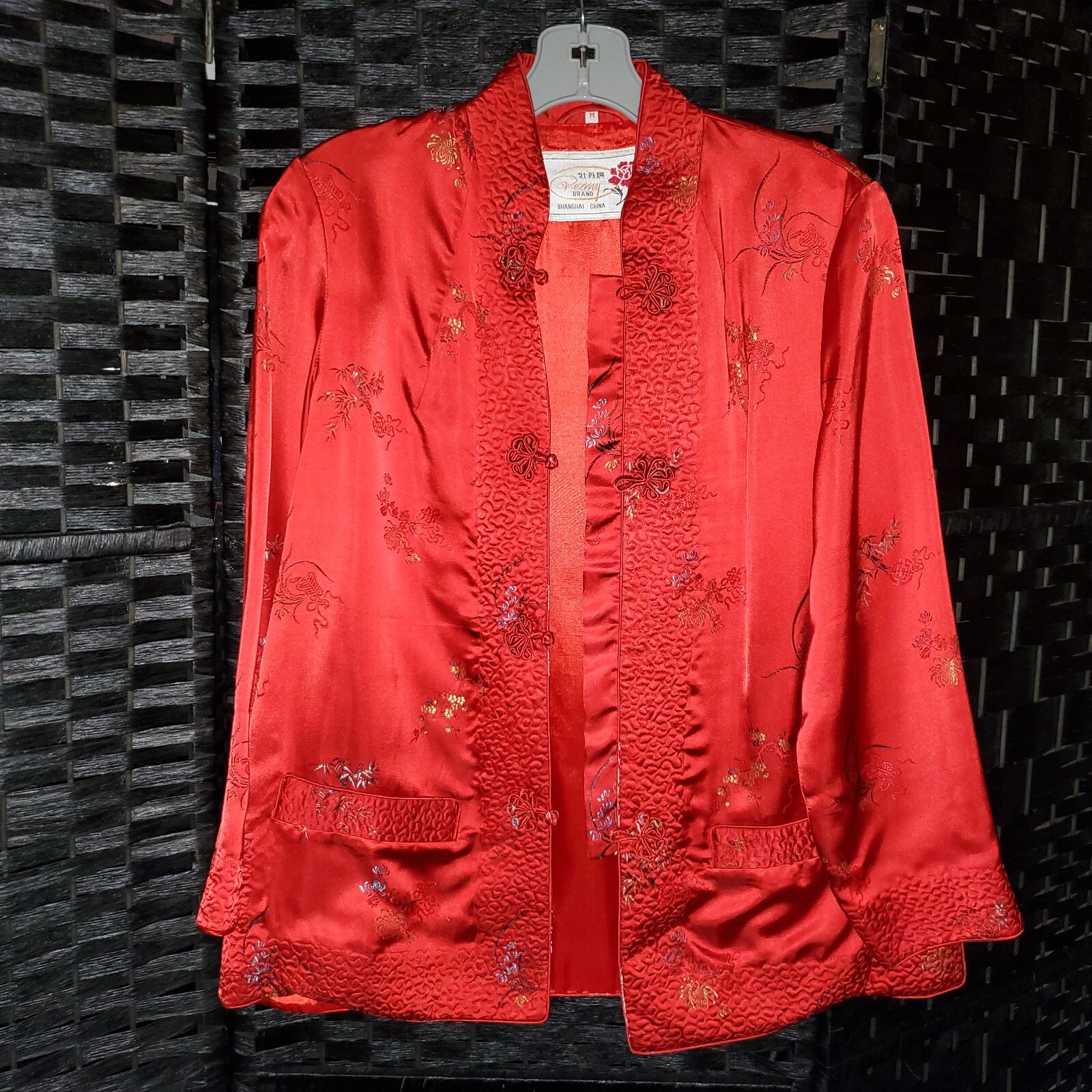 Vintage Chinese Silk Floral Gold Red Jacket Peony Brand