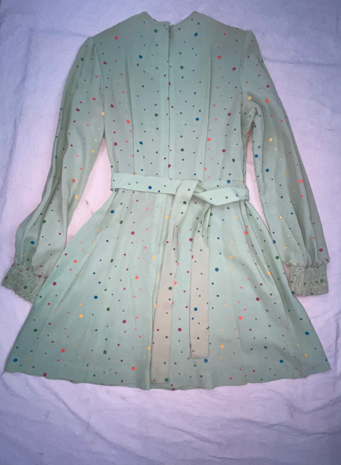 VTG 60s 70s WOMENS S GREEN POLKA DOT DISCO RETRO CUTE FUN PARTY DRESS