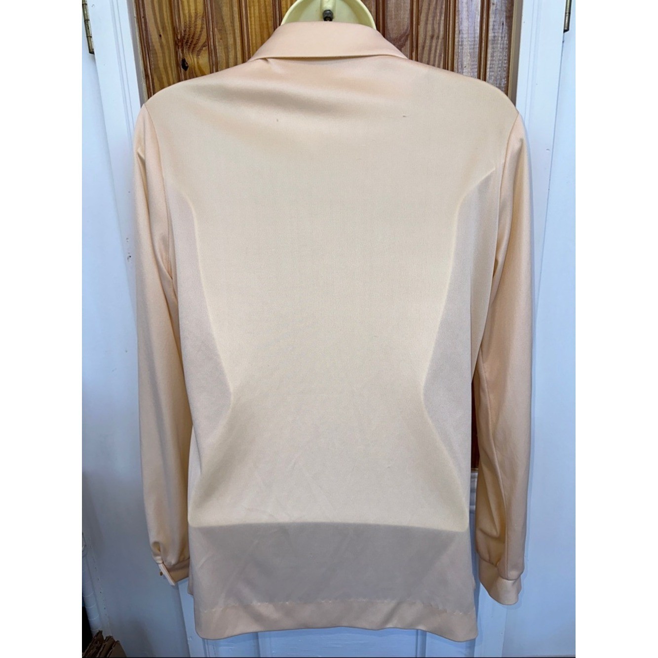 Vintage 70s Mize Modes Light Peach Button-Up Knit Polyester Long Sleeve Shirt