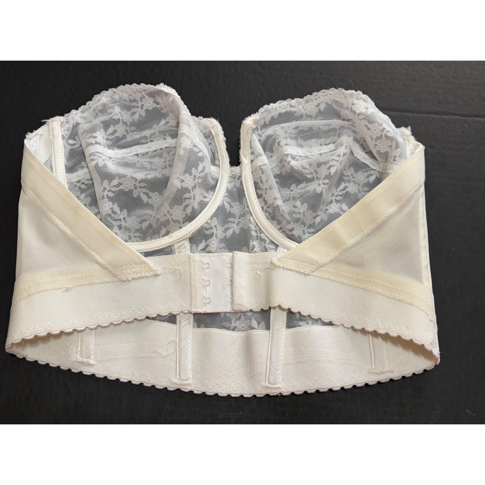 Young Smoothie BackLess 38D Ivory Lace Strapless Boned Bustier Bra VTG Bridal